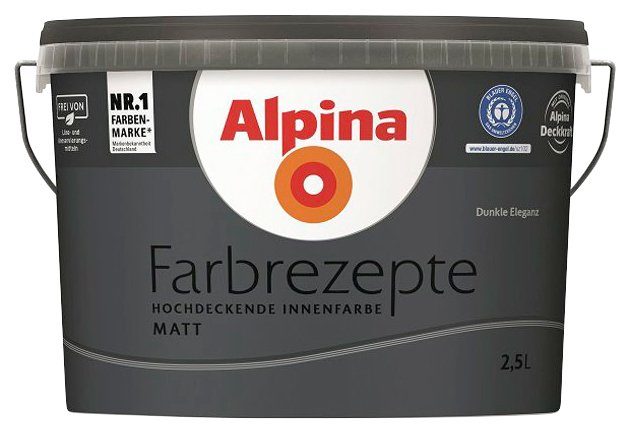 Alpina Wand- und Deckenfarbe Dunkelgrau, Kräftiges Liter Eleganz, Farbrezepte matt, Dunkle 2,5