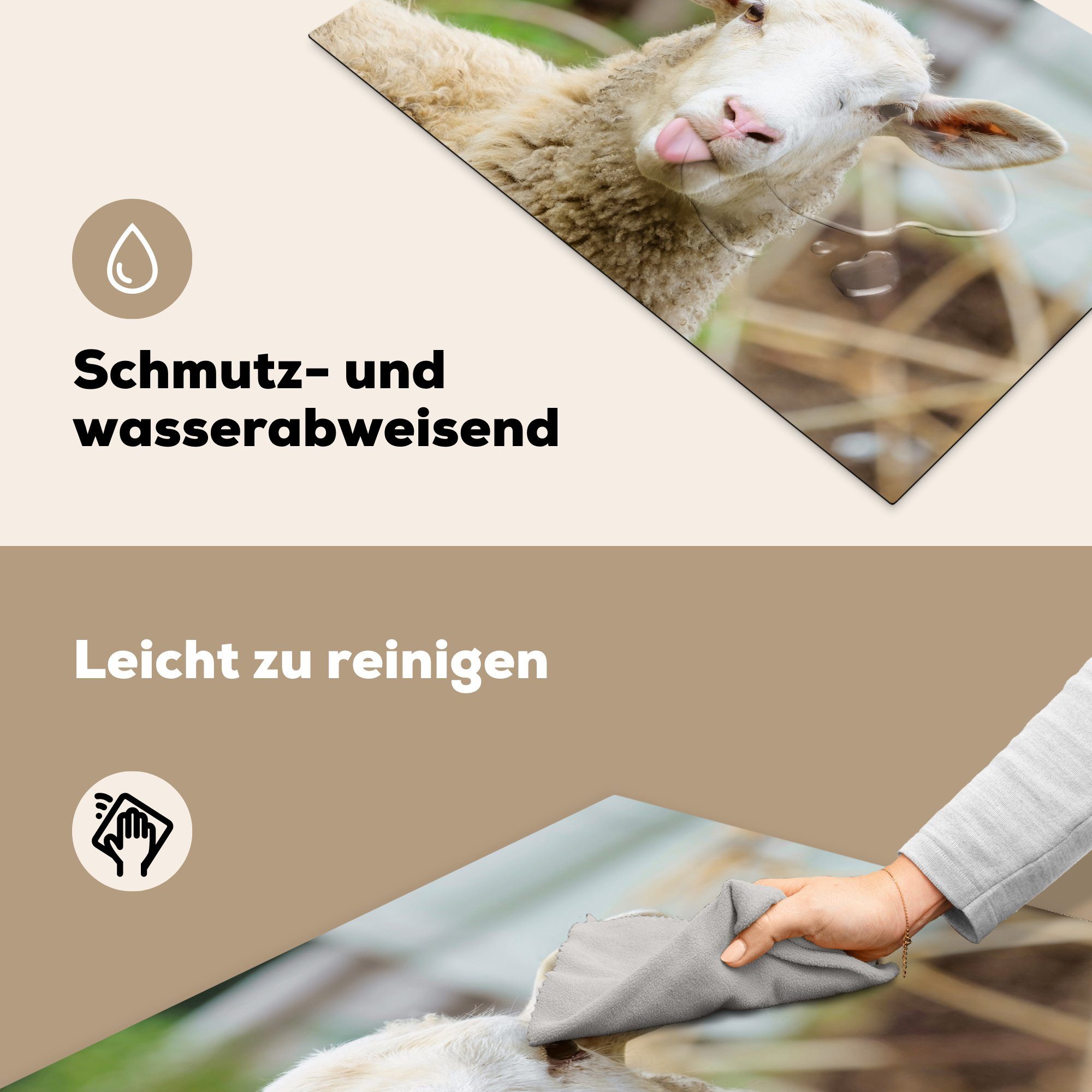 MuchoWow Herdblende-/Abdeckplatte Schafe Vinyl, Tiere cm, - - Ceranfeldabdeckung die (1 81x52 tlg), für küche, Schutz Wolle, Induktionskochfeld