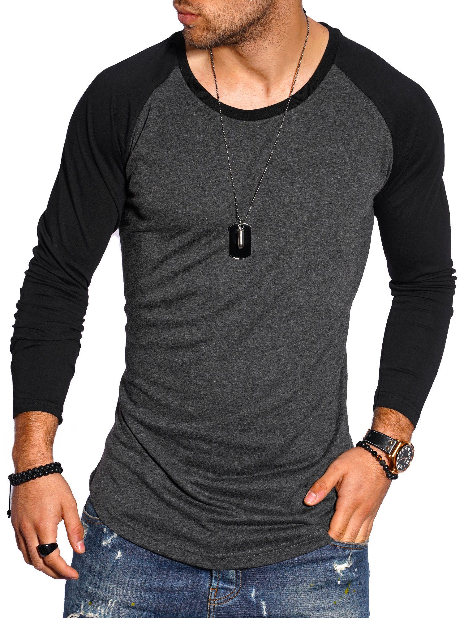 Shirt Style-Division Longsleeve Dunkelgrau-Schwarz Raglan-Stil SDGLENDALE Basic im