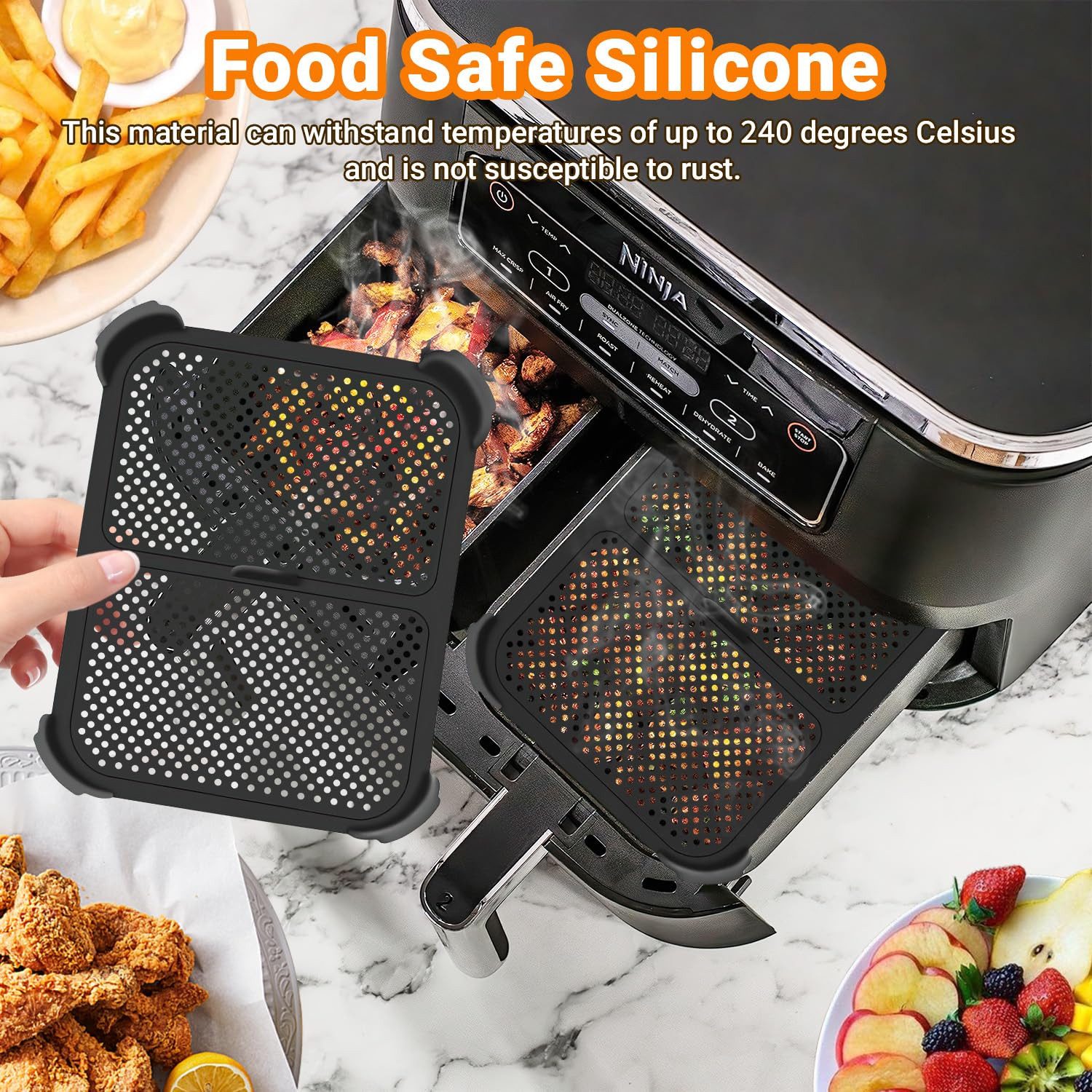 SURFOU Küchenmaschinen Zubehör-Set 2 Stück Silikon Spritzschutz für Ninja AF300EU Foodi Max, Zubehör für Heißluftfritteuse Zubehör, Speziell für Ninja AF300 Serie entwickelt – gegen Fett schützen, Schutz für Heizspirale & Ventilator, Hitzebeständig bis 240°C, Spülmaschinenfest, Lebensmittelechtem Silikon&Edelstahl, Rutschfest, verschleißfest und stabil genug