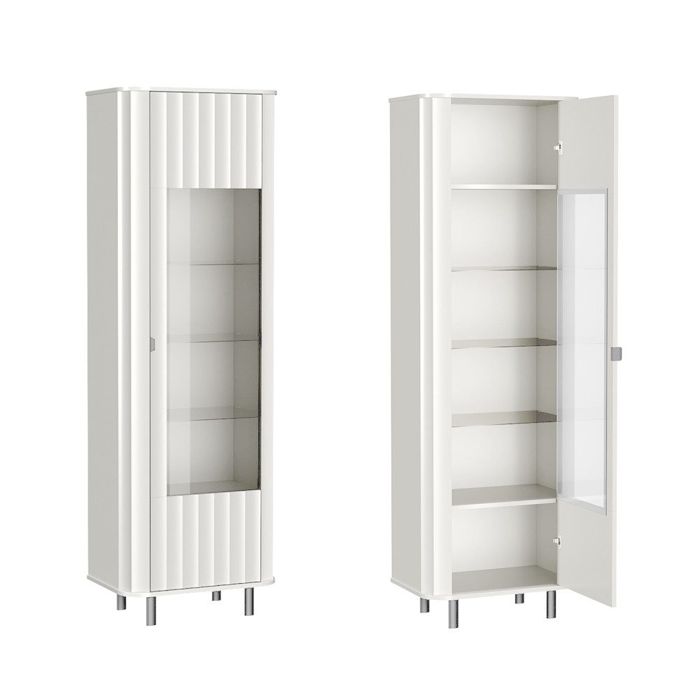 Lomadox Wohnzimmer-Set NASHVILLE-161, (Mega-Spar-Set, 3-St., Vitrine Lowboard Highboard), Wohnzimmer-Set in Weiß, mit Wellen-Optik, modern – Bild 2 von 4