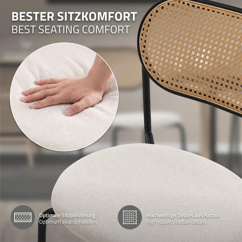 ML-DESIGN Stuhl Esszimmerstühle Rattanstuhl Polsterstühle Akzentstühle für Esszimmer (4 St), Beige Esstischstühle mit Rückenlehne aus Rattan 4er Set Küchenstuhl – Bild 4 von 5