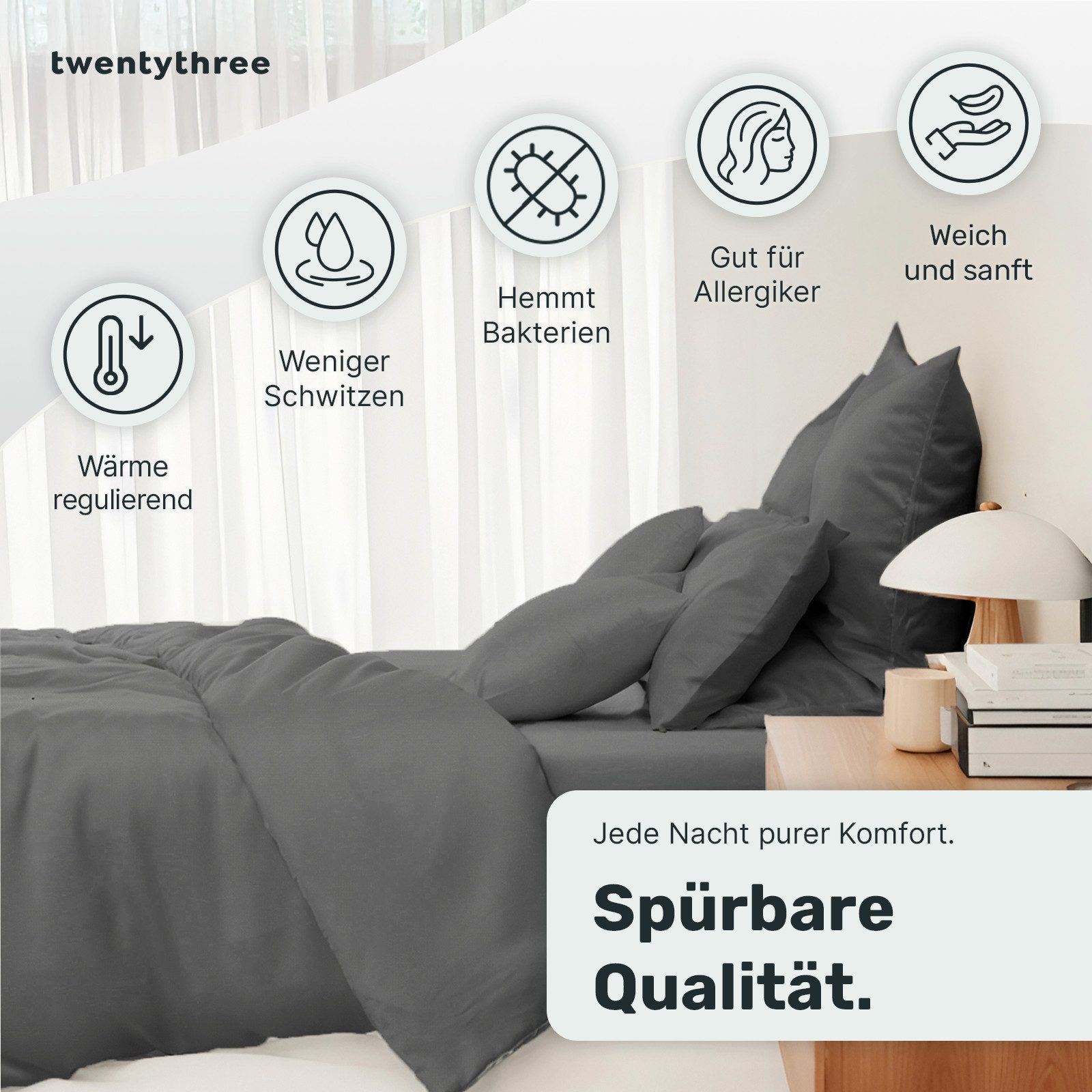 twenty:three® Bettbezug Lyocell Deckenbezug Dark Gray, günstig online kaufen
