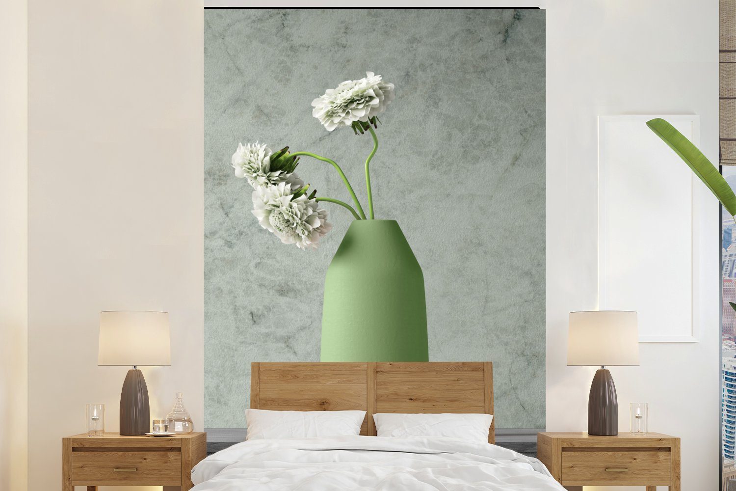 MuchoWow Fototapete Blumen - Weiß - Stilleben, Matt, bedruckt, (3 St), Montagefertig Vinyl Tapete für Wohnzimmer, Wandtapete