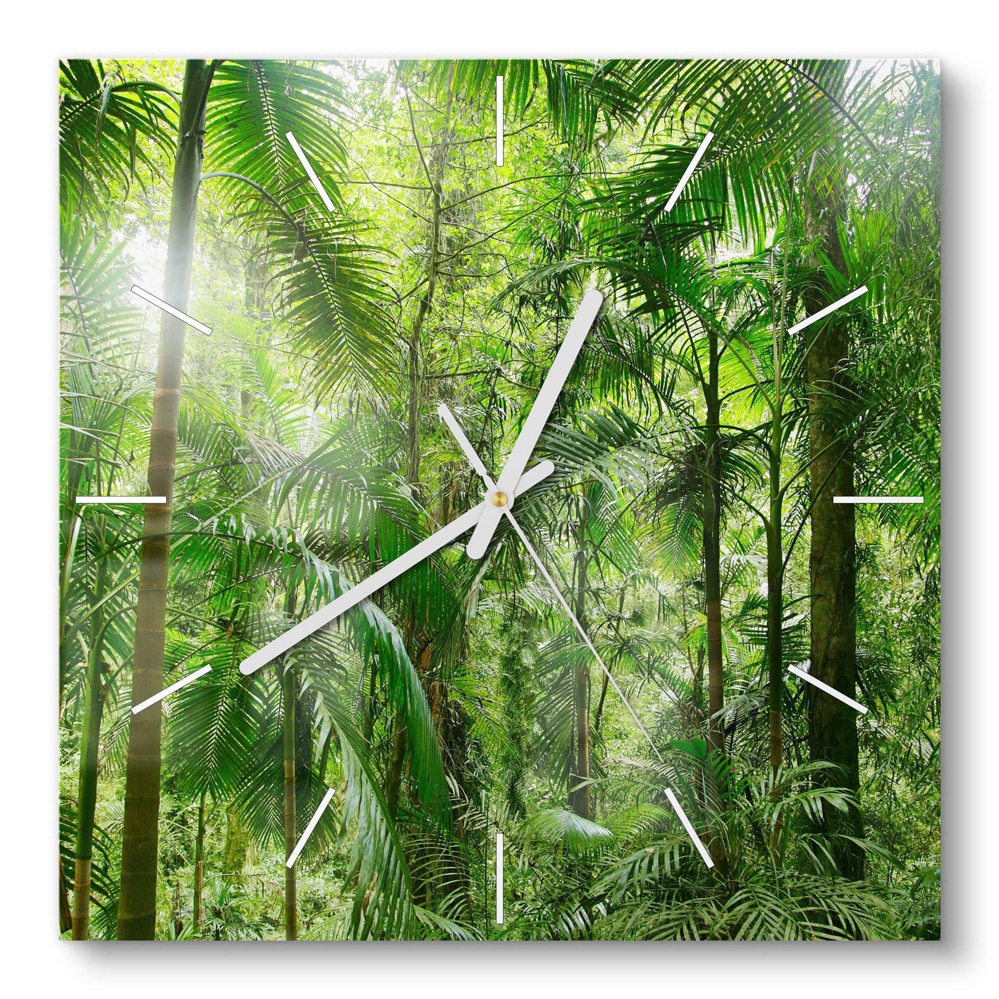 DEQORI Wanduhr 'Mitten im Dschungel' (Glas Glasuhr modern Wand Uhr Design  Küchenuhr)