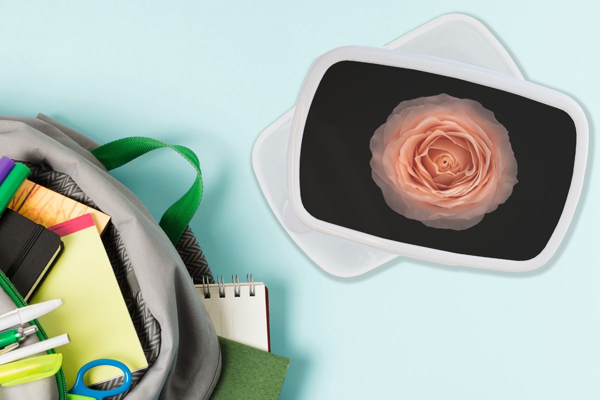 Kunststoff, Mädchen Runde von Blume Rosa auf Hintergrund, für Form und Ansicht oben, Brotbox und (2-tlg), Lunchbox Kinder MuchoWow schwarzem Erwachsene, Brotdose, weiß für Jungs