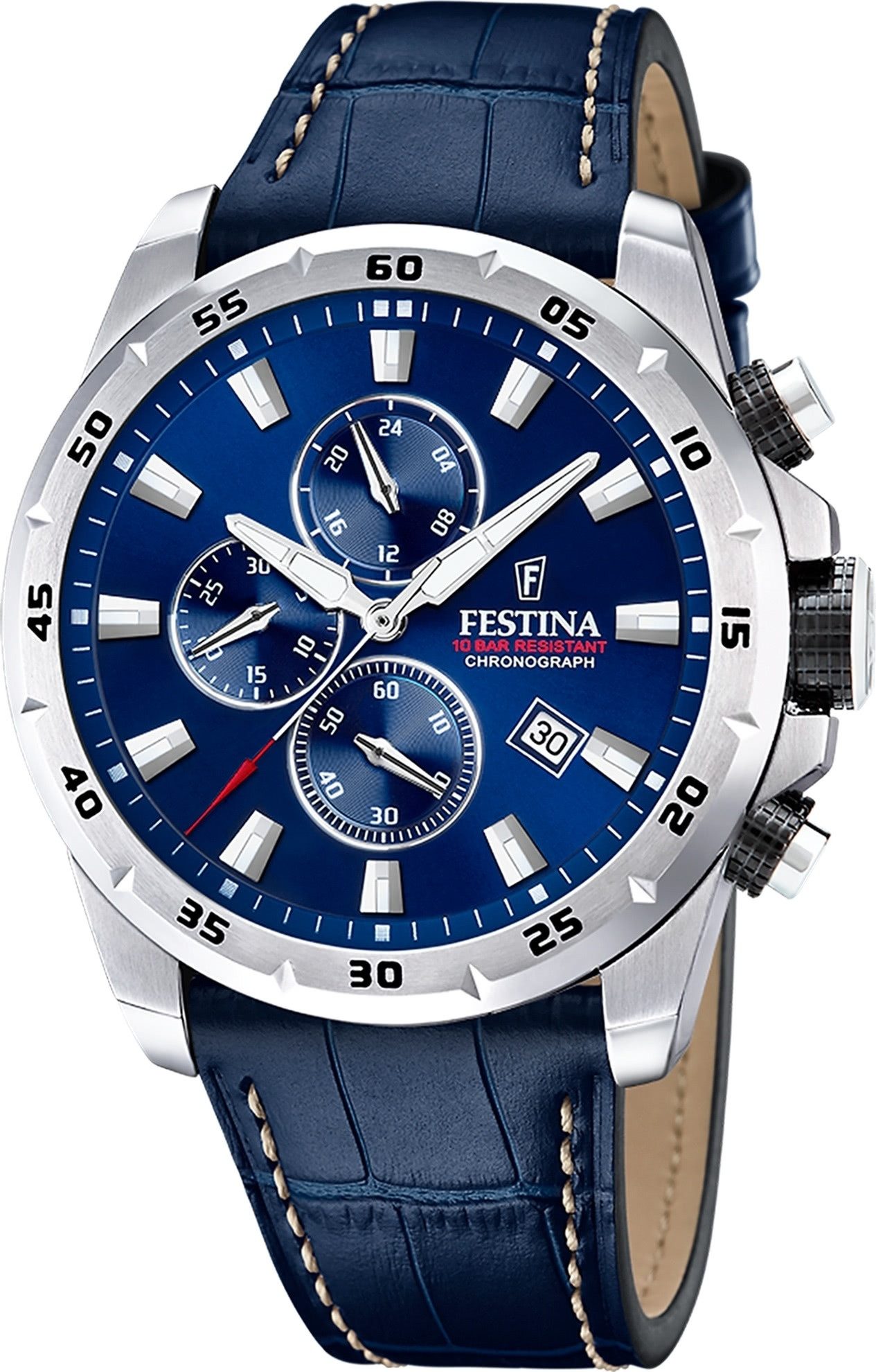 Chronograph Festina Herrenuhr Leder blau Festina