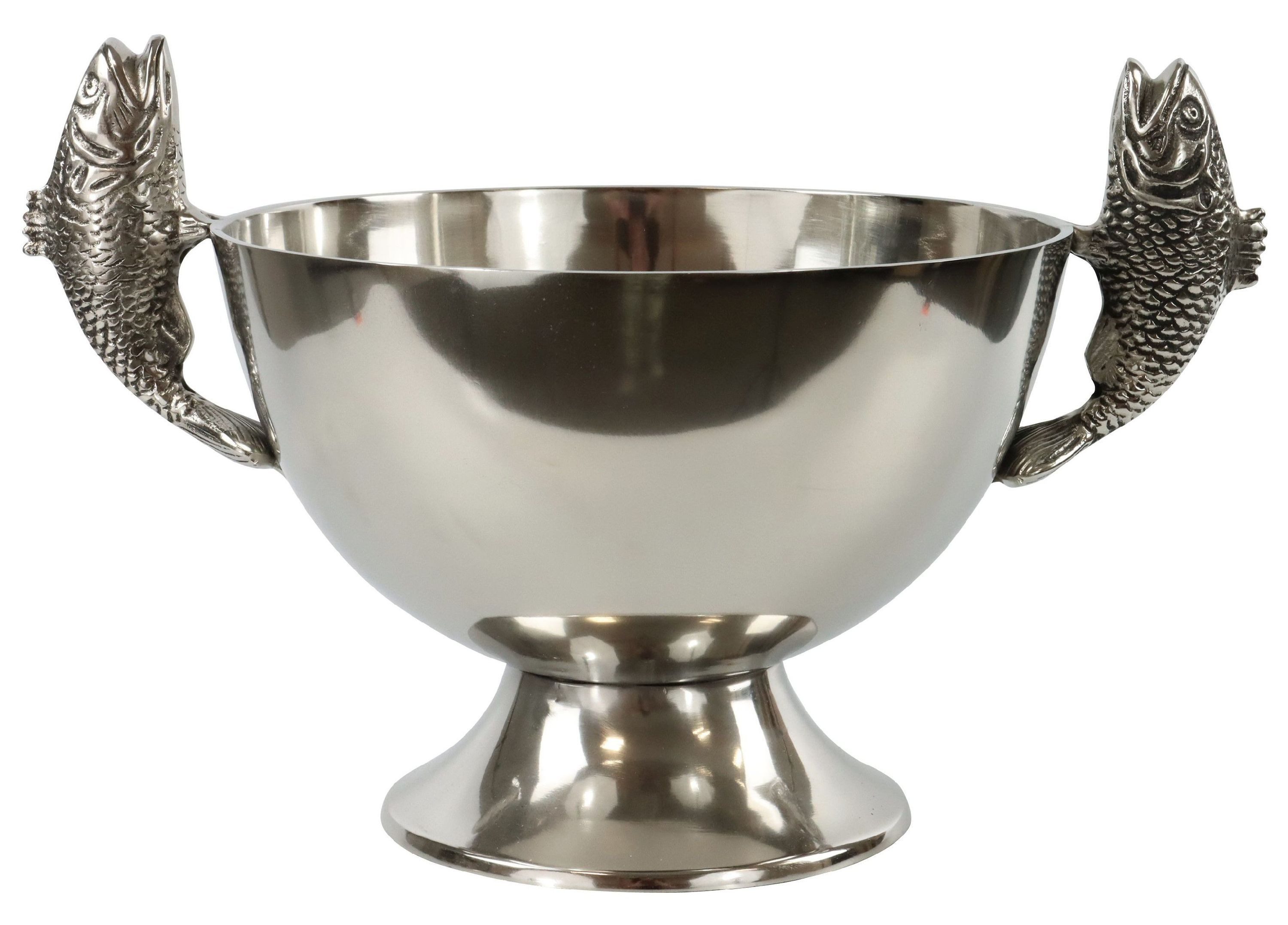 FURNARO Dekoschale, mit Fischgriffen in silberfarben aus vernickelten Aluminium ca. 45cm