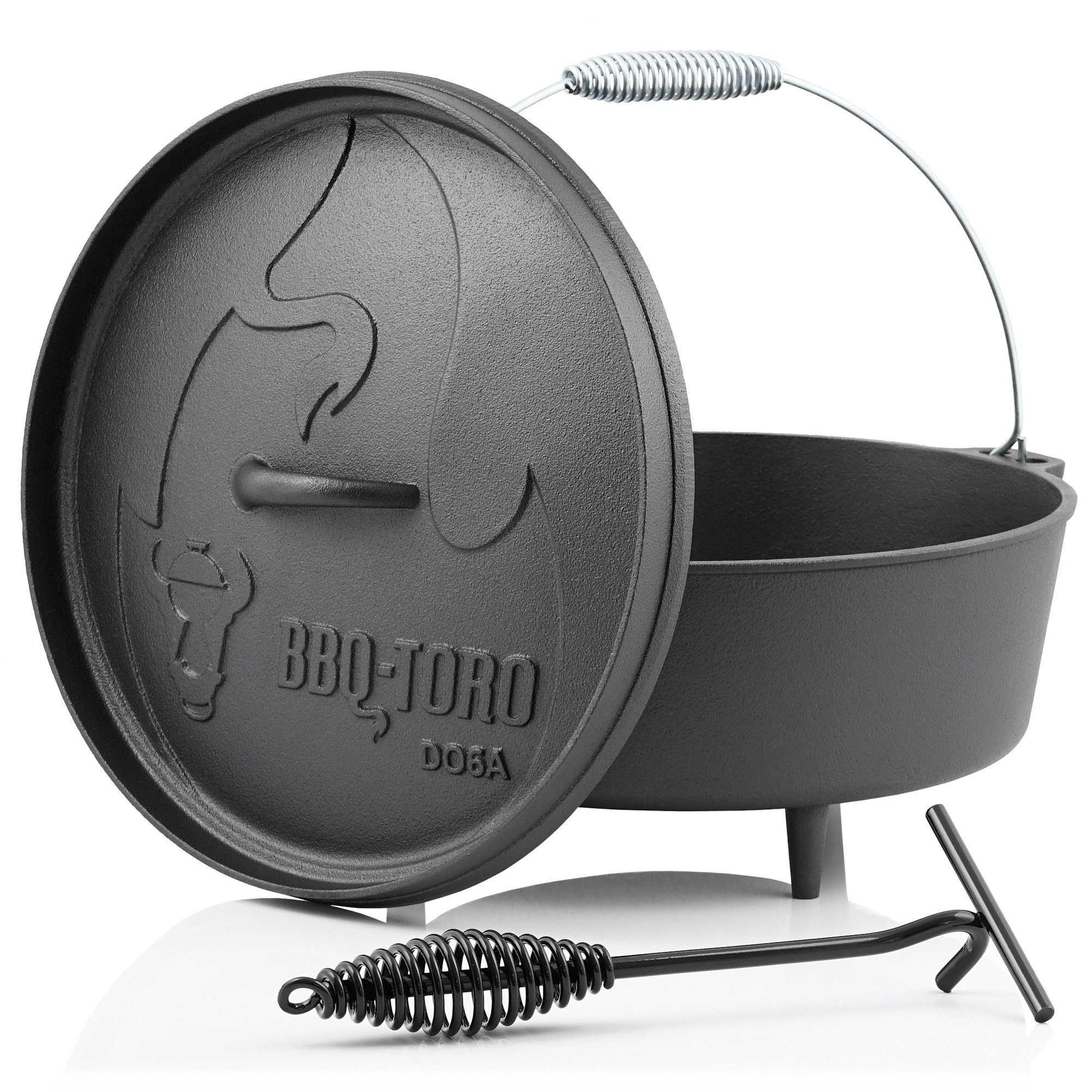BBQ-Toro Grilltopf Dutch Oven DO6A, 5,5 L Alpha Gusseisen Kochtopf, Gusstopf, Gusseisen (3-tlg)