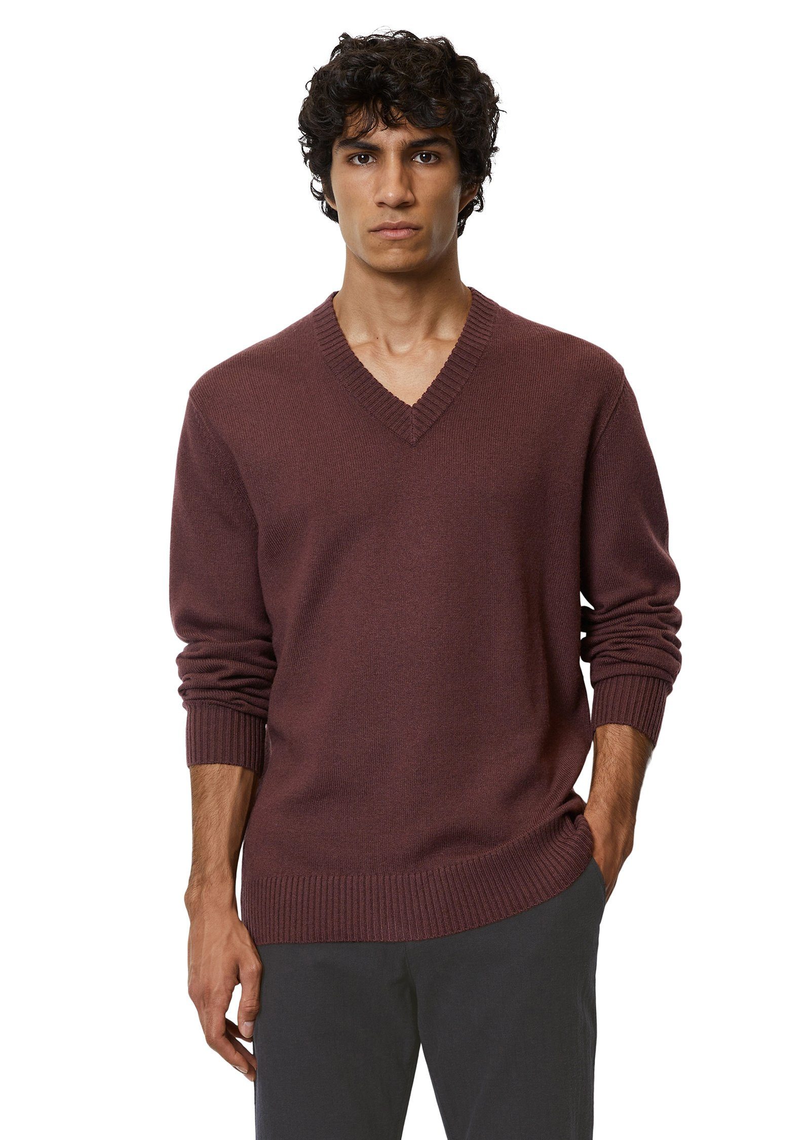 Marc O'Polo V-Ausschnitt-Pullover aus softem Lambswool-Blend lila