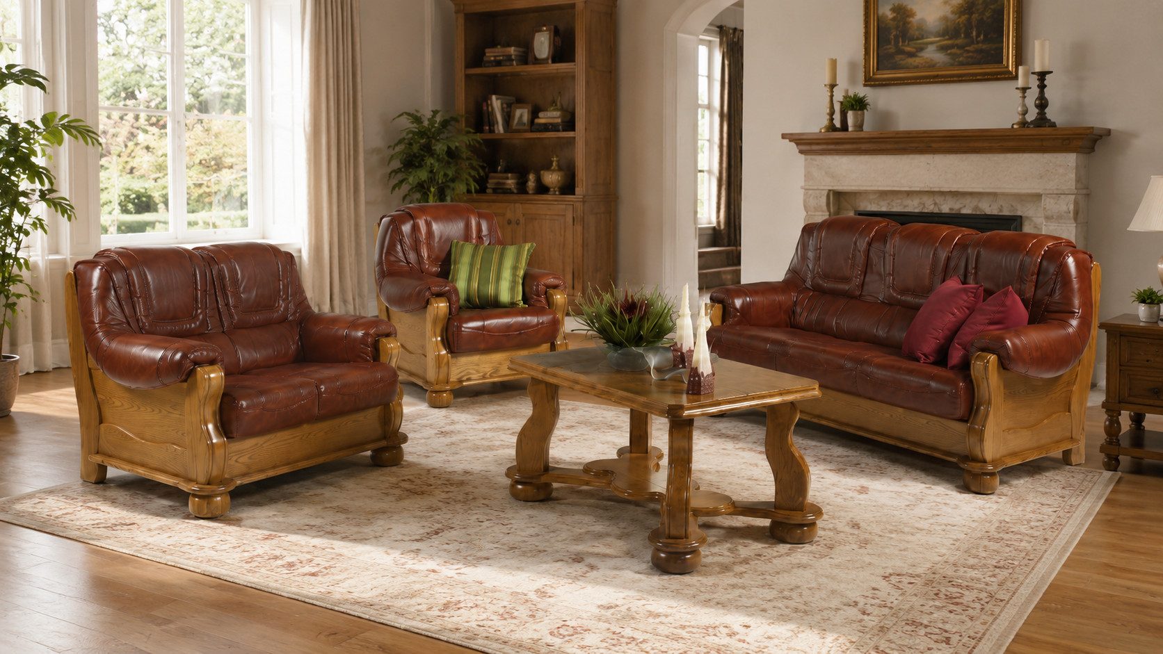 Xlmoebel Polstergarnitur Klassische Ledersofa-Garnitur in hochwertiger Verarbeitung, (Ledersofa-Garnitur, 3-tlg., Sofagarnitur 3+2+1 Sitzer 4069424879292), Hergestellt in Europa