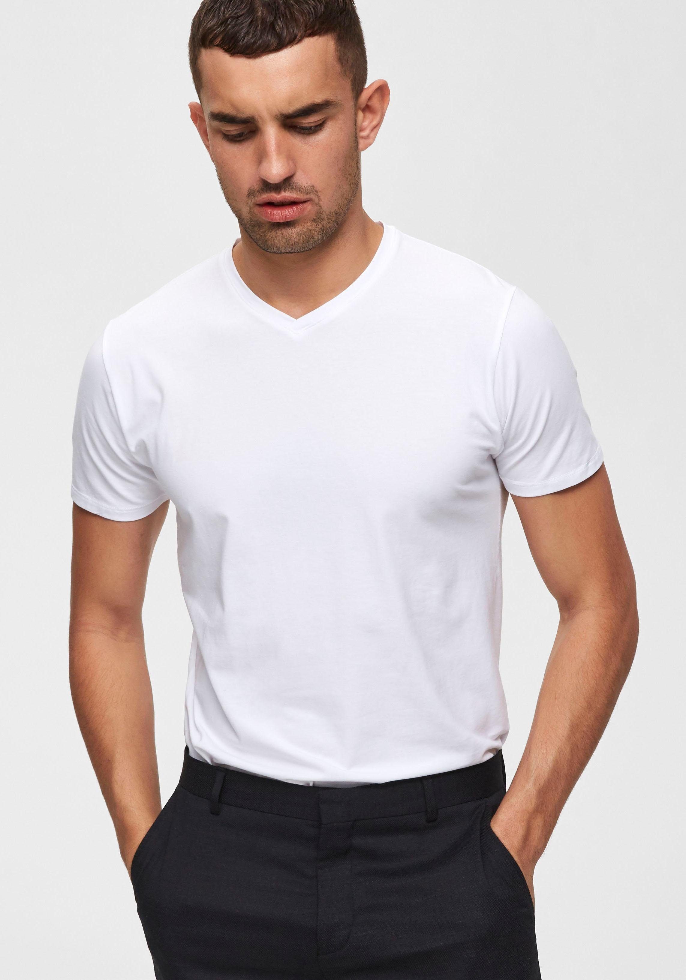 V-Shirt SLHNEWPIMA SS V-NECK TEE B NOOS