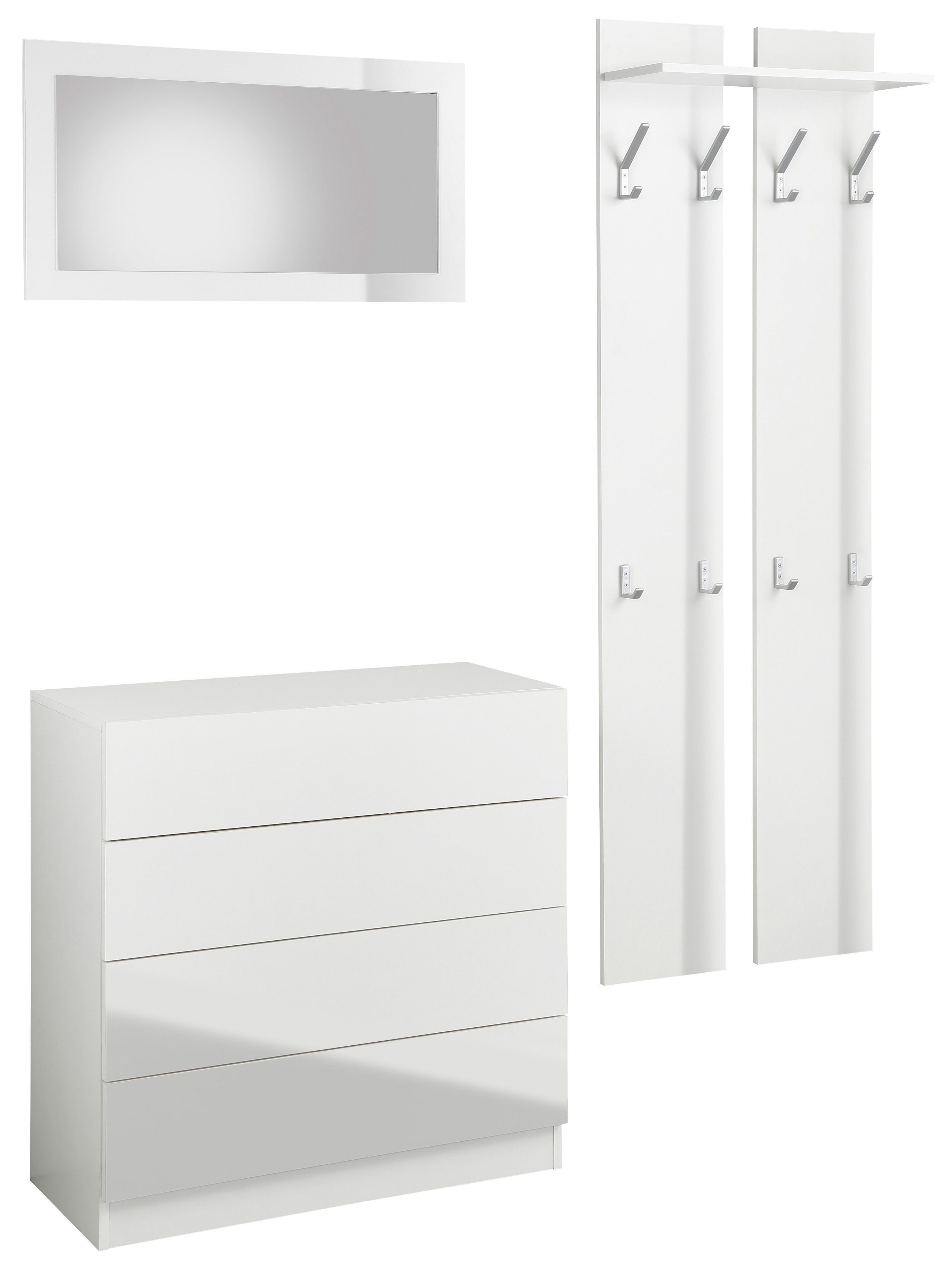 3-St), Hochglanz 3, borchardt Möbel Vaasa matt/weiß mit Garderoben-Set (Set, to Push weiß Open-Funktion