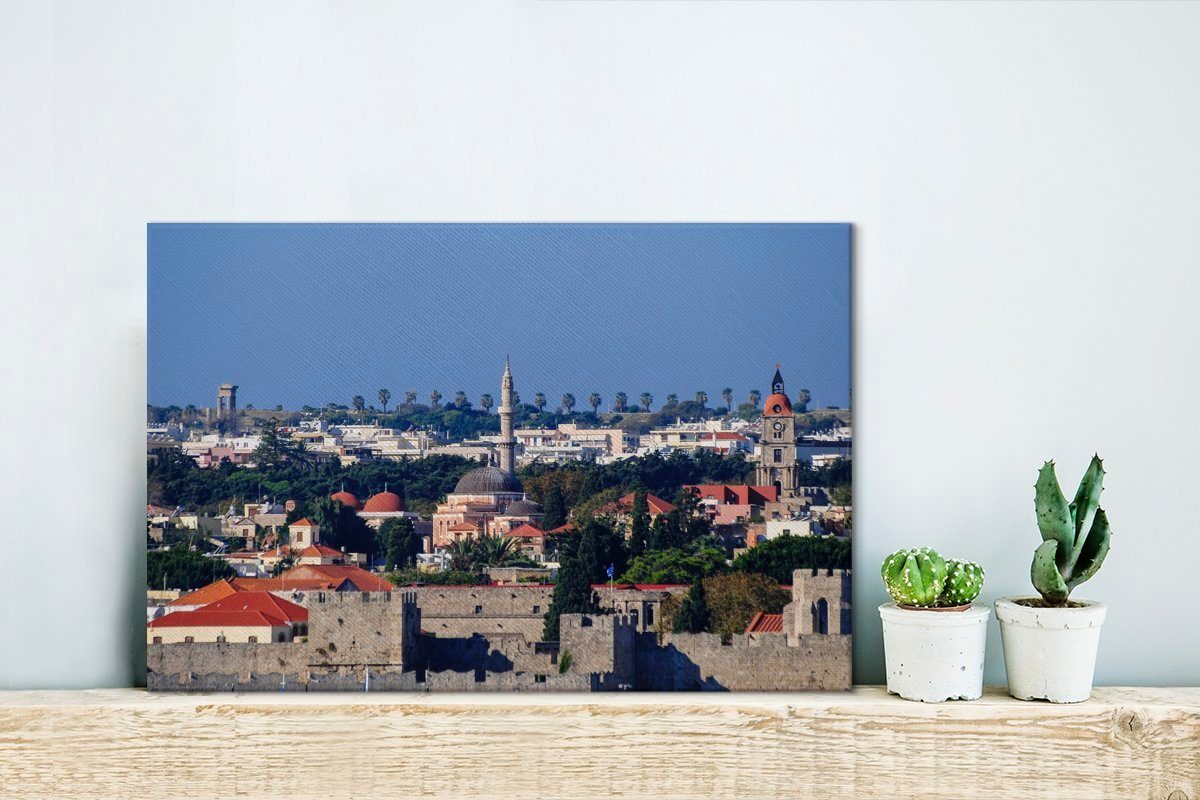 OneMillionCanvasses® Leinwandbild Blick über cm St), Wandbild von Wanddeko, 30x20 Leinwandbilder, Altstadt (1 Rhodos, Aufhängefertig, die