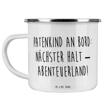 Mr. & Mrs. Panda Becher Patenkind Abenteuer - Weiß - Geschenk, Kaffee Blechtasse, Camping Tas, Emaille, Korrosionsbeständig