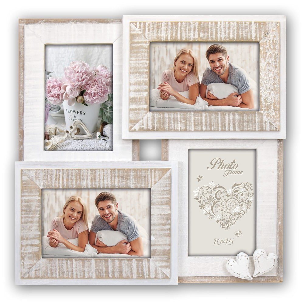 matches21 HOME & HOBBY Bilderrahmen Hochzeit Holz Bilderrahmen quadratisch weiss für 10x15 cm, Wand-Deko Fotorahmen im Hochformat zum Hängen