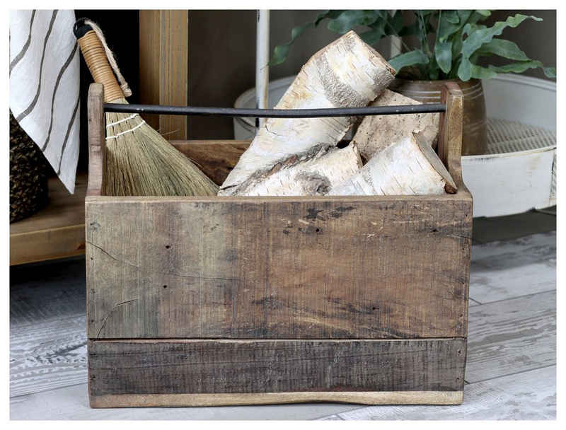 Chic Antique Holzkiste Holzkiste Holzkorb Kiste Korb aus Holz Griff Unika Grimaud Chic