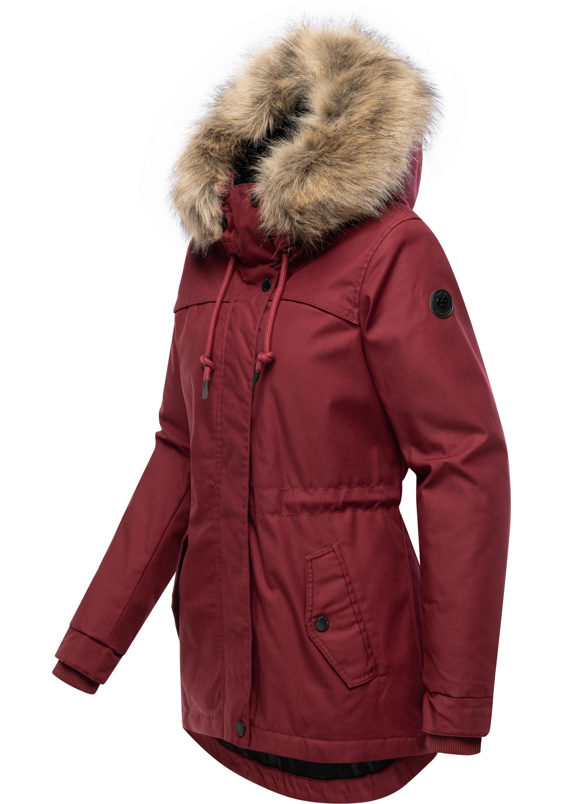 Ragwear Winterjacke Tawny Short YOUMODO Warme Jacke mit großer Kapuze und Kunstfellkragen