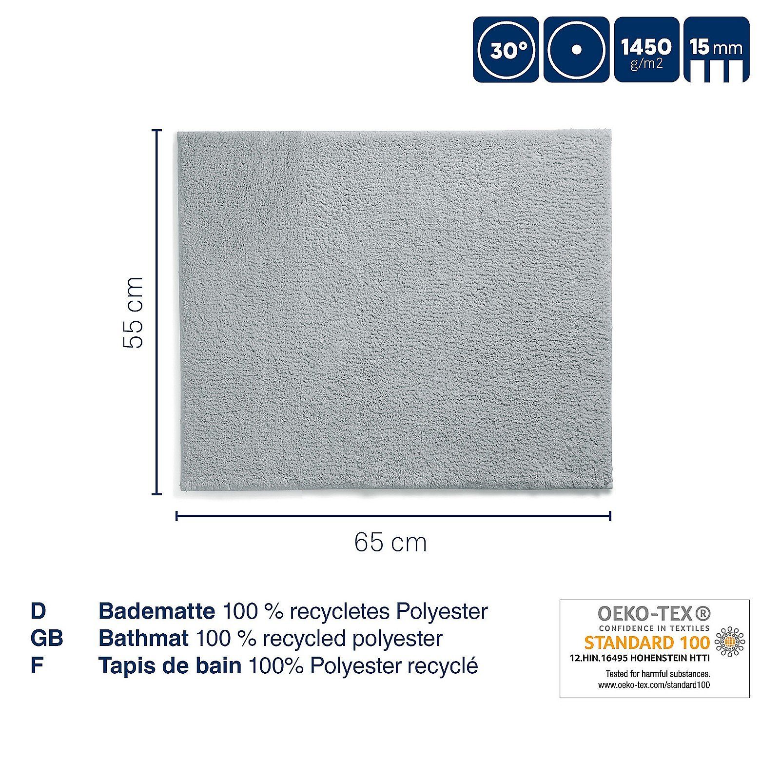kela Badematte Maja, Höhe 15 mm, 100%Polyester, rutschhemmend, bei 30°C waschbar, für Fußbodenheizung geeignet