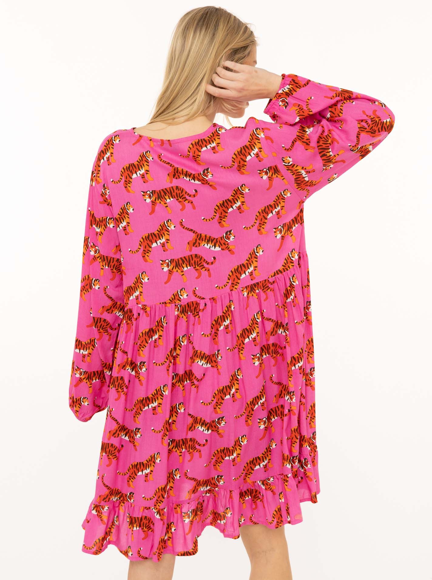 Zwillingsherz Sweatkleid "Trendy Tiger" Tigermotiv, mit Tassel lange Ärmel, figurumspielend