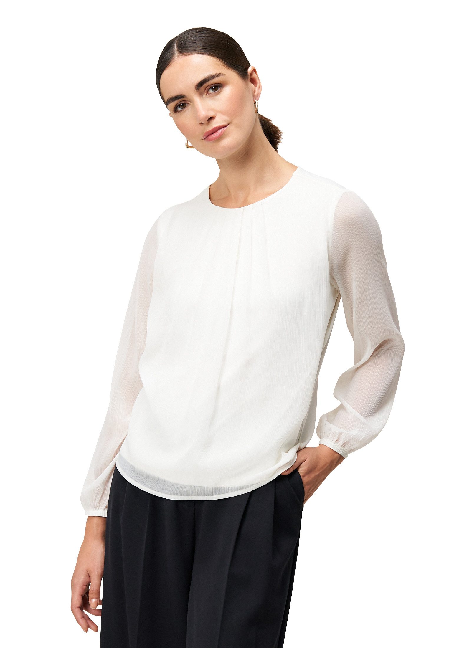 Zero Shirtbluse Damen Blusenshirt mit transparenten Ärmeln günstig online kaufen