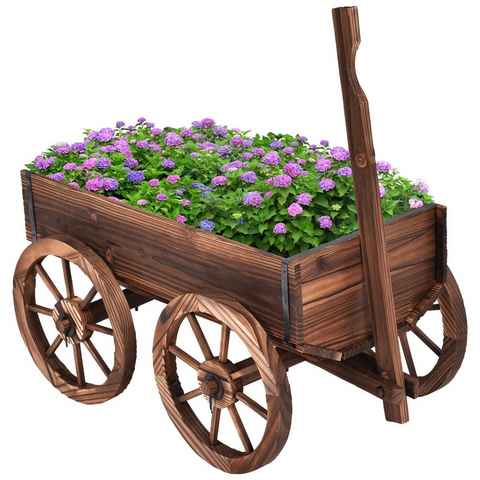 COSTWAY Blumenständer, Blumenwagen mit 4 Rädern, 120x43x53,5cm, braun