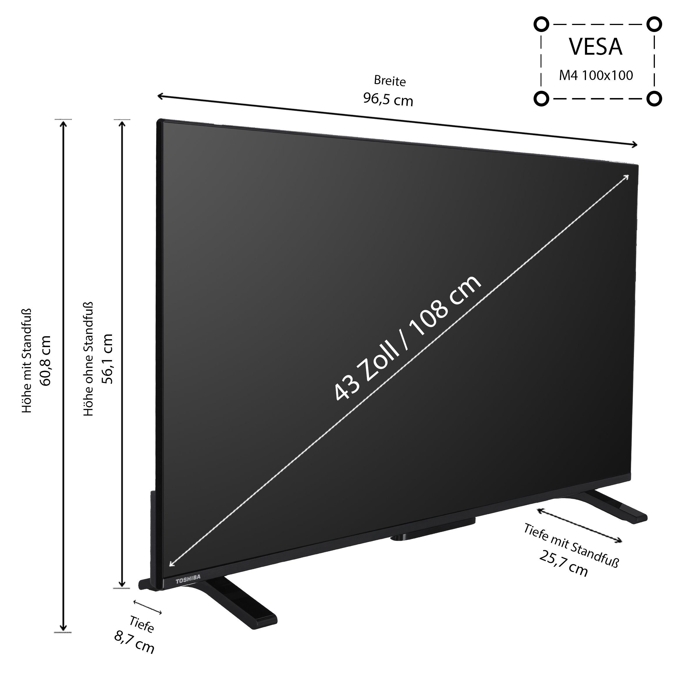 Toshiba 43UV2363DG LCD-LED Fernseher (108 cm/43 Zoll, 4K Ultra HD, VIDAA Smart TV, HDR, Triple-Tuner, Works with Alexa, Netflix, Prime Video, DAZN uvm)  ! RABATT: 33.57%