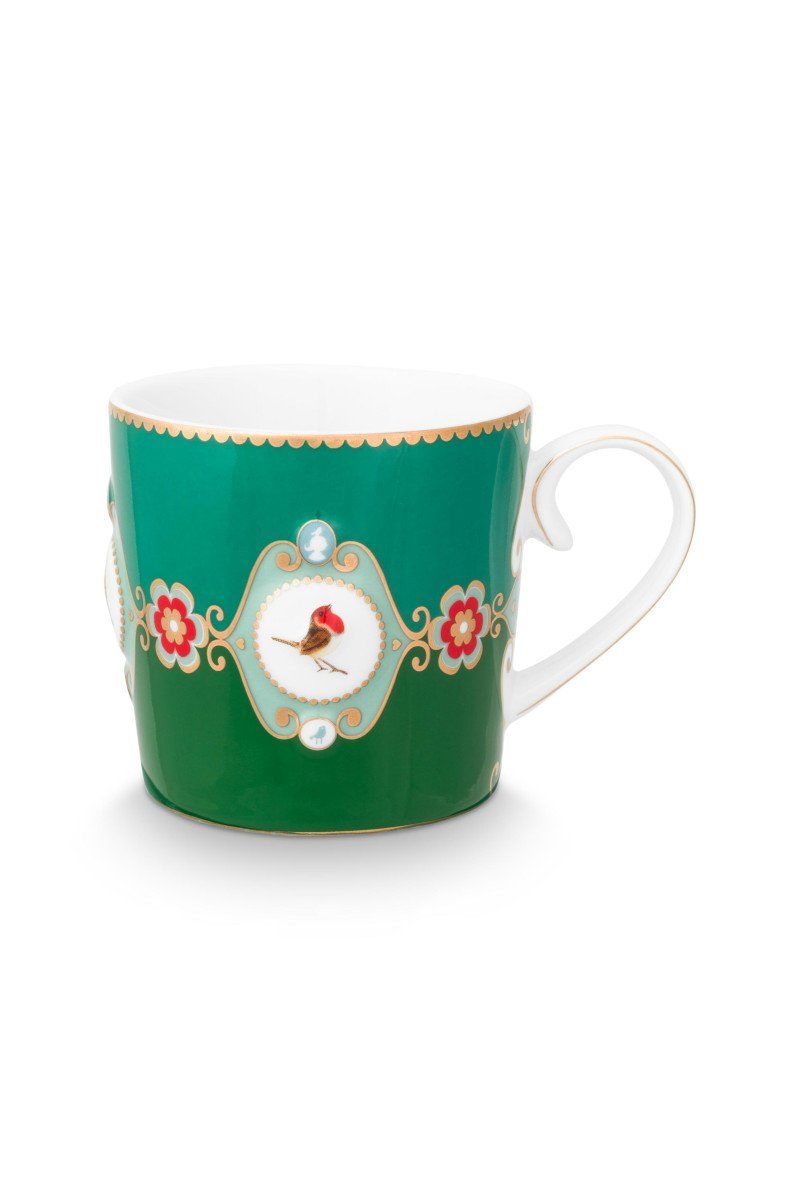 PiP Studio Tasse Love Birds Medallion Tasse grün 150ml, Porzellan, Mug Small Love Birds Medallion Emerald-Green 150ml