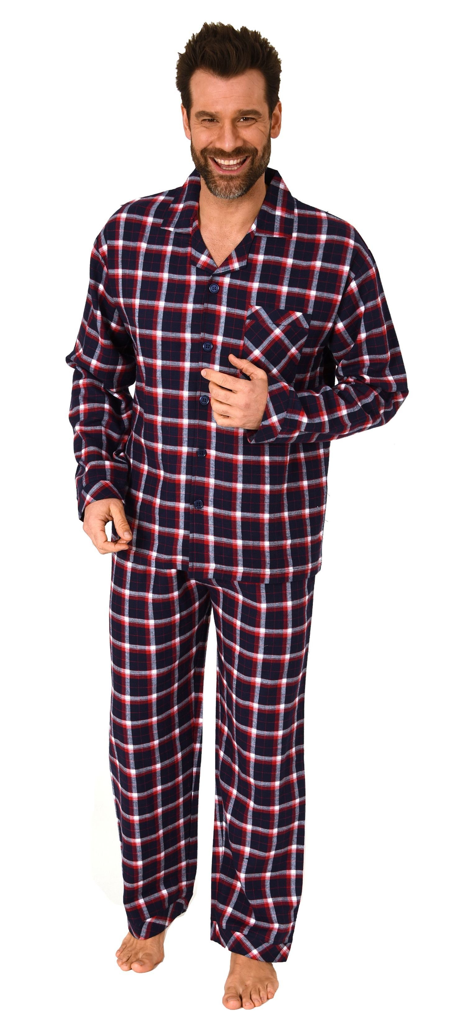Normann Pyjama Durchknöpfbarer Herren Flanell-Pyjama mit Karo-Muster günstig online kaufen