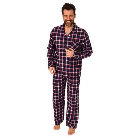Normann Pyjama Durchknöpfbarer Herren Flanell-Pyjama mit Karo-Muster