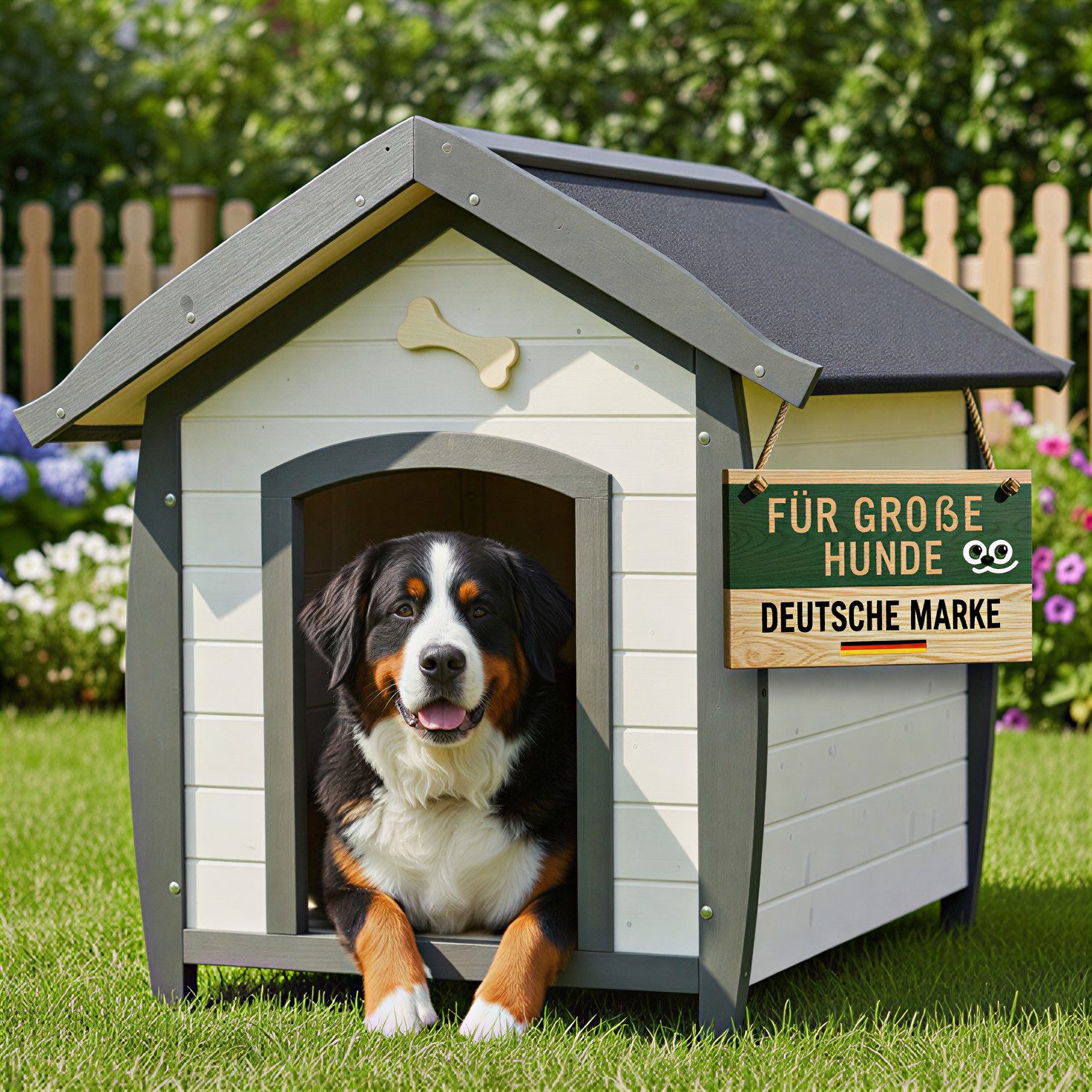 Zooprinz Hundehütte Bella mit dekorativem Hundeknochen, Bitumendach, Lasiertes Kiefernholz, für große Hunde
