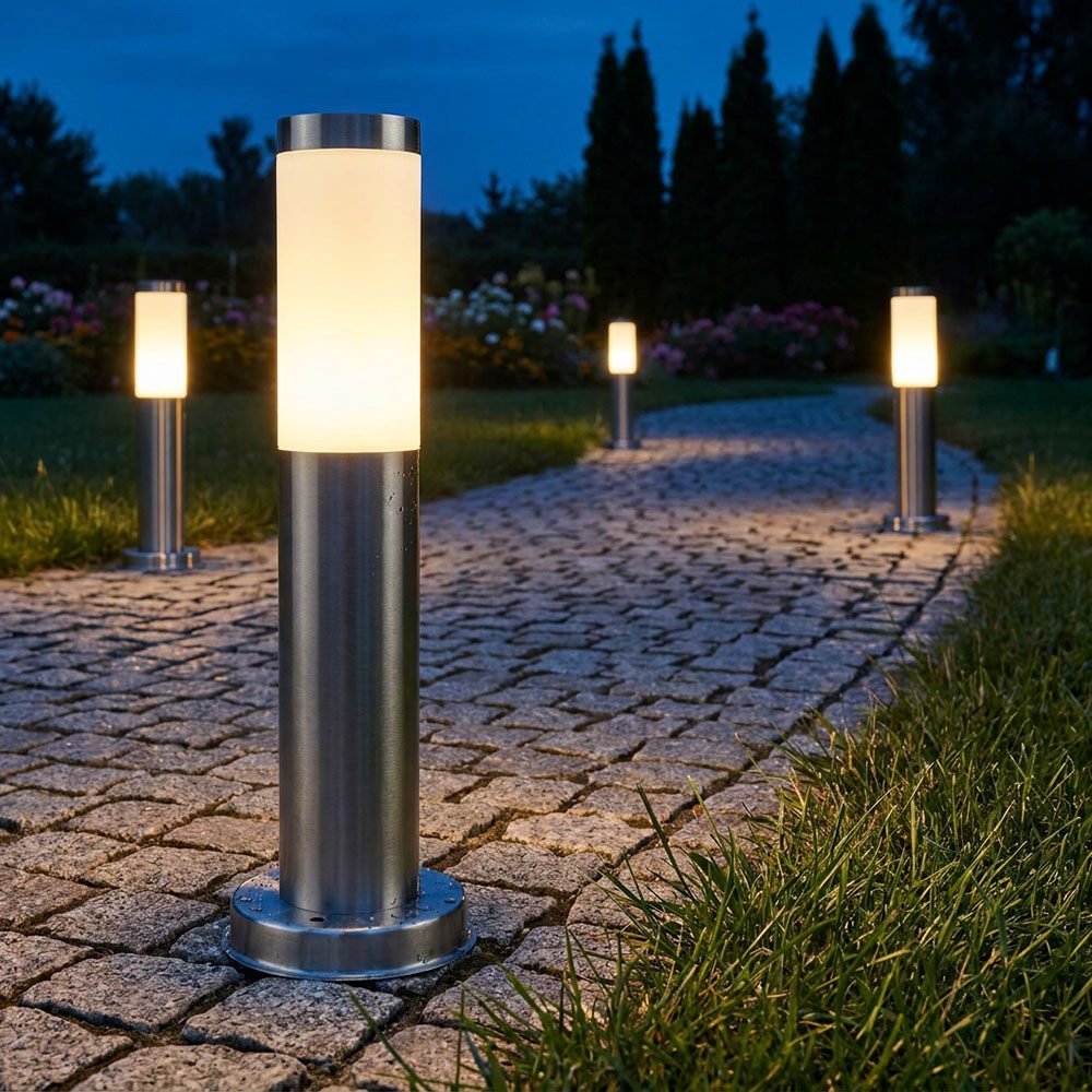 GLOBO LIGHTING LED Außen-Stehlampe, Leuchtmittel inklusive, Warmweiß, 4x LED Außen Stehleuchte Standlampe Beleuchtung Weg-Licht Edelstahl