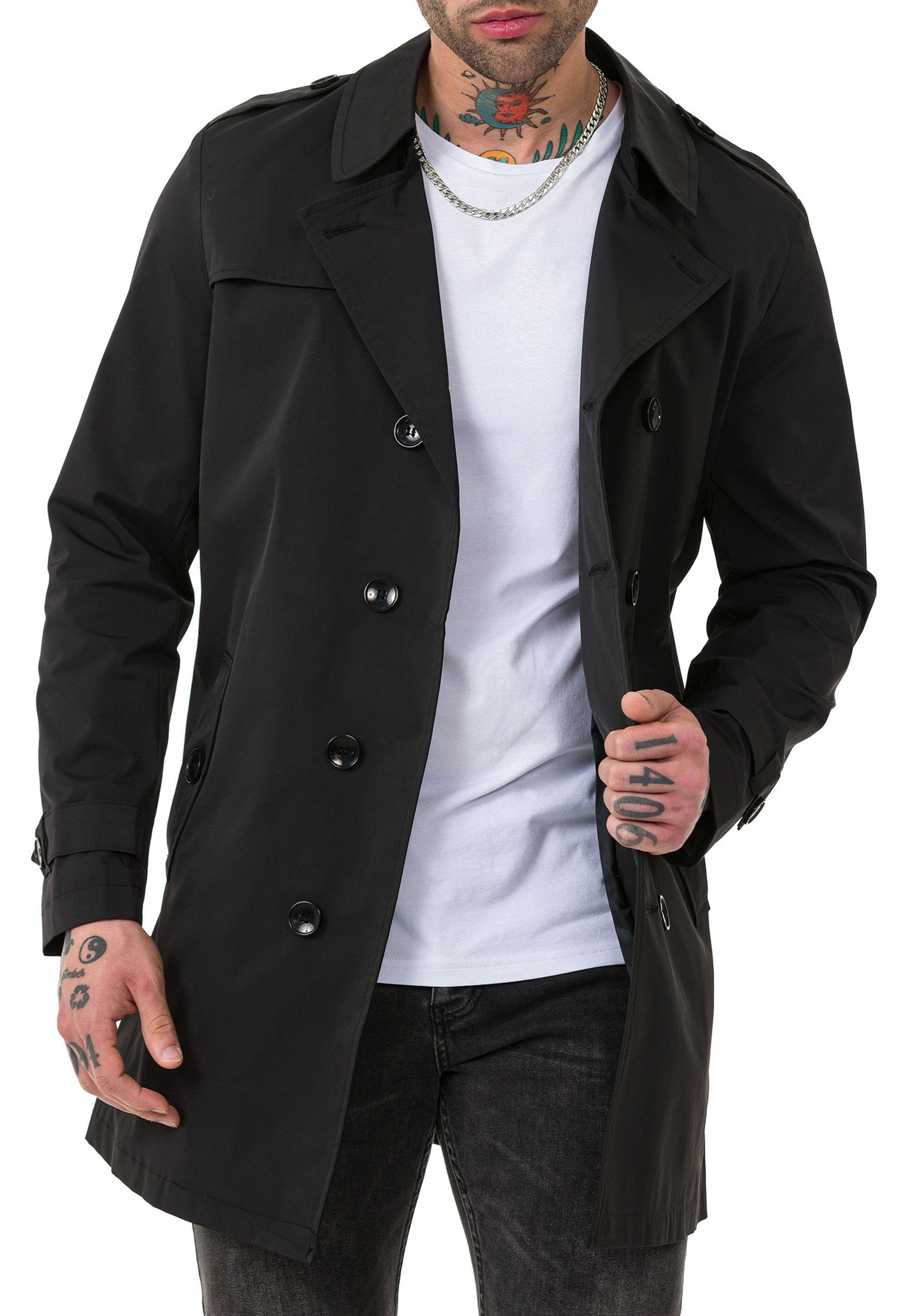 RedBridge Trenchcoat Red Bridge Herren Mantel Trenchcoat Jacke Light Version Schwarz XXL Premium Qualität