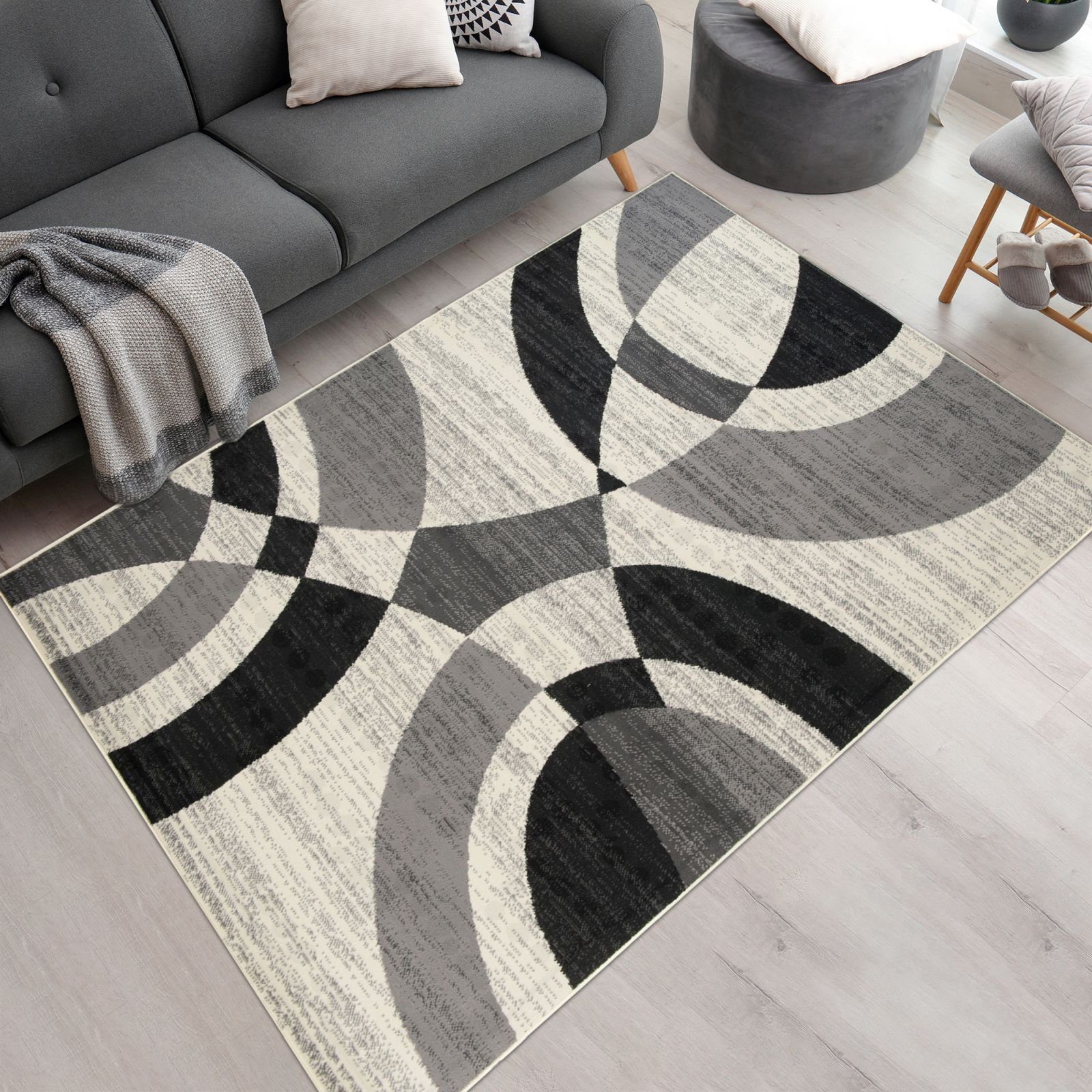 Designteppich Modern Teppich Geometrisch Grau - Weich, Pflegeleich, Mazovia, 120 x 170 cm, Geeignet für Fußbodenheizung, Höhe 7 mm, Kurzflor