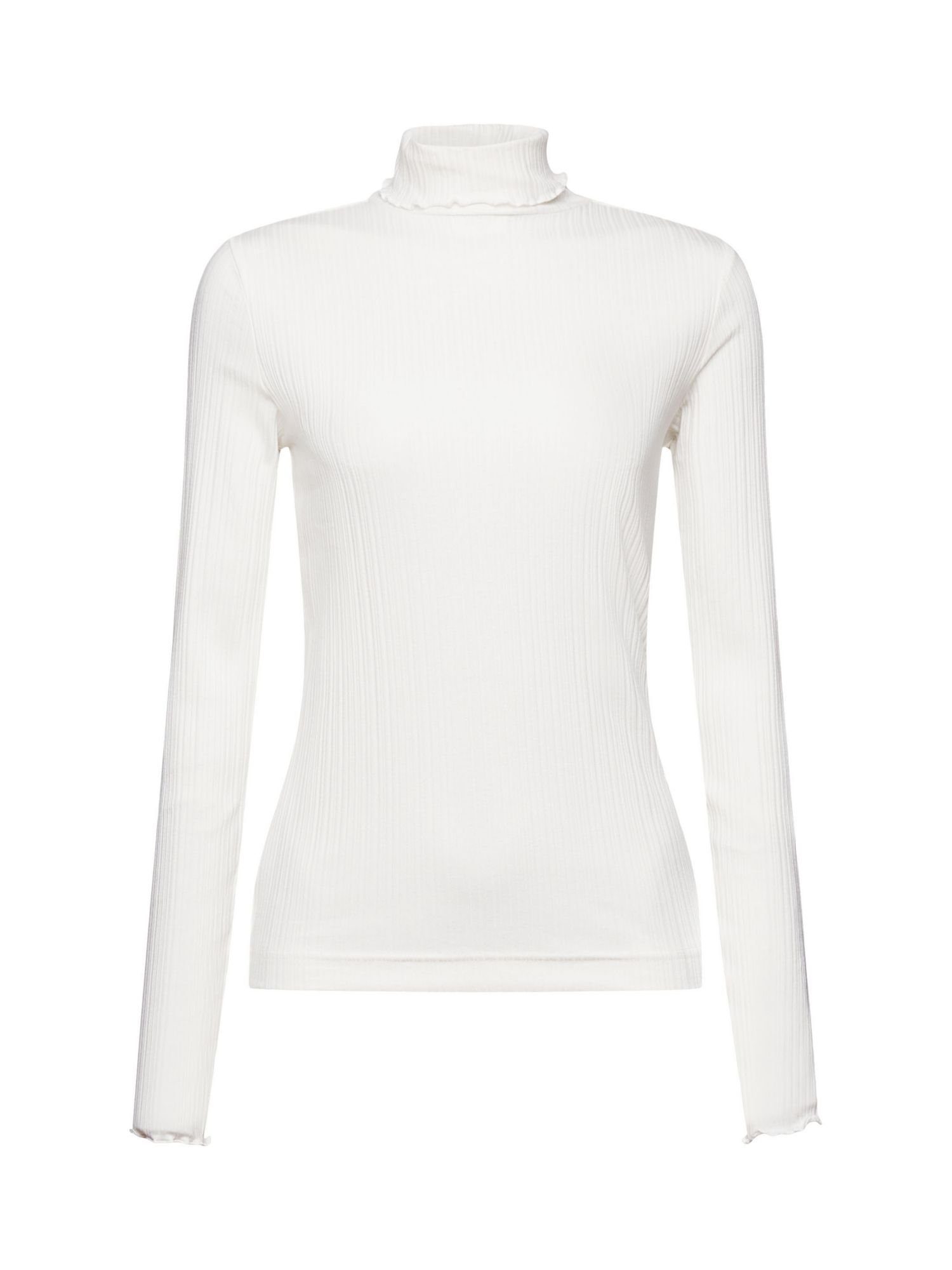 edc by mit Rollkragenoberteil unregelmäßiger Esprit Langarmshirt (1-tlg) WHITE OFF Rippstruktur