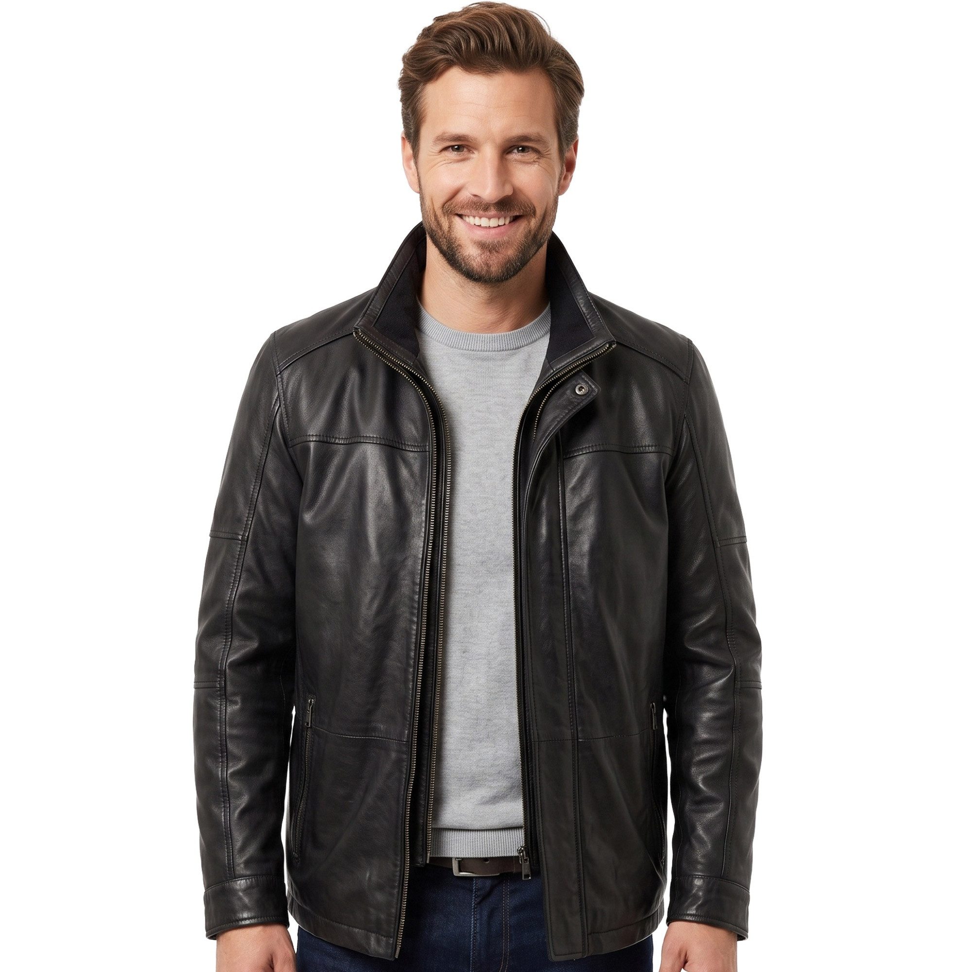 Maddox Lederjacke HJM-89 klassisch MADDOX - Herren Lederjacke Longjacke Parka Lammnappa schwarz