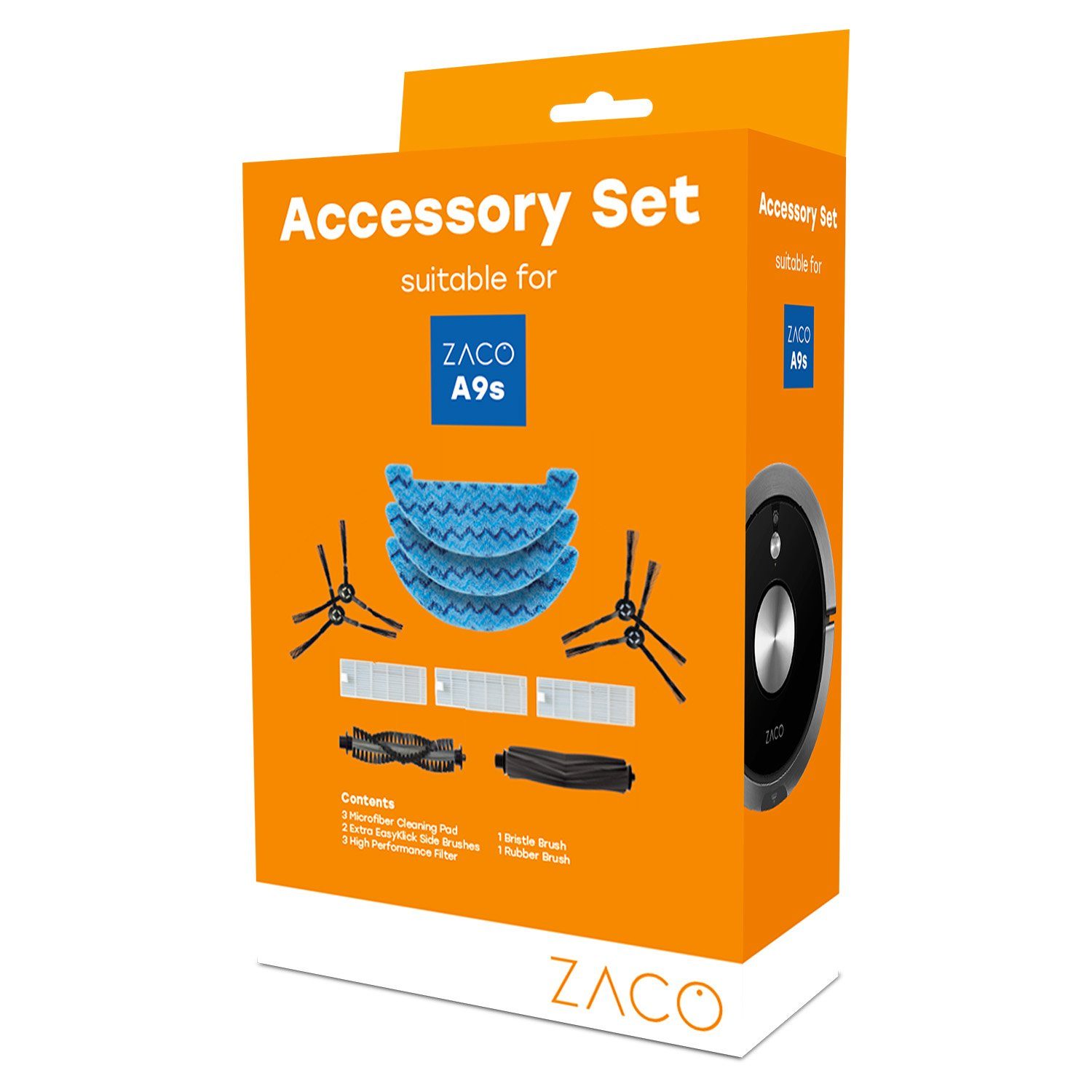 ZACO Saugroboter Zubehör-Set für A9s, Zubehör für ZACO A9s, (12-tlg), Ersatzteile, Filter, Bürsten & Mikrofaser-Wischtücher