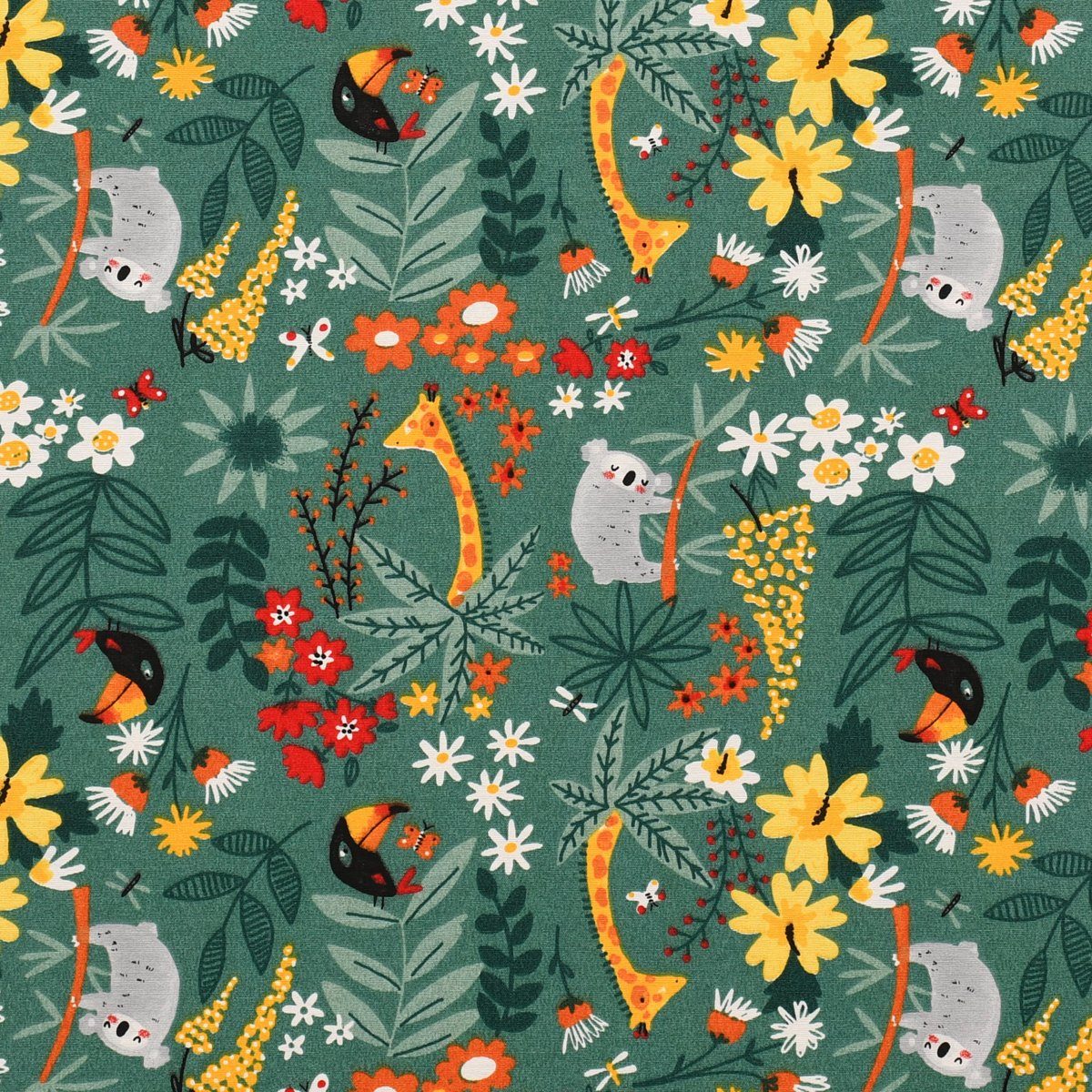 (1 Germany, and Friends grün Dschungelfreunde vorgewaschen Smokband Kunstfaser, St), Vorhang handmade, LEBEN., in made Vorhang Koala blickdicht, LEBEN. SCHÖNER SCHÖNER 245cm,