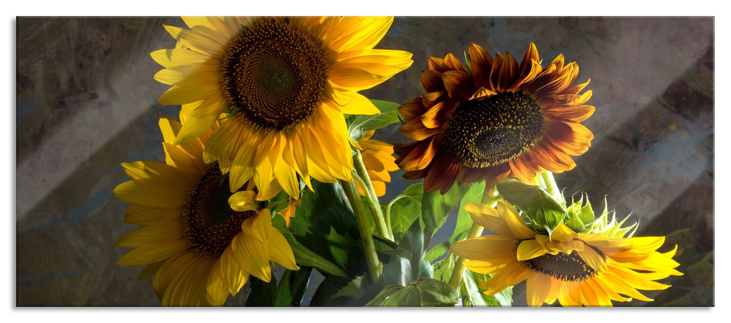 Pixxprint Glasbild Sonnenblumen in edler Vase, Sonnenblumen in edler Vase (1 St), Glasbild aus Echtglas, inkl. Aufhängungen und Abstandshalter