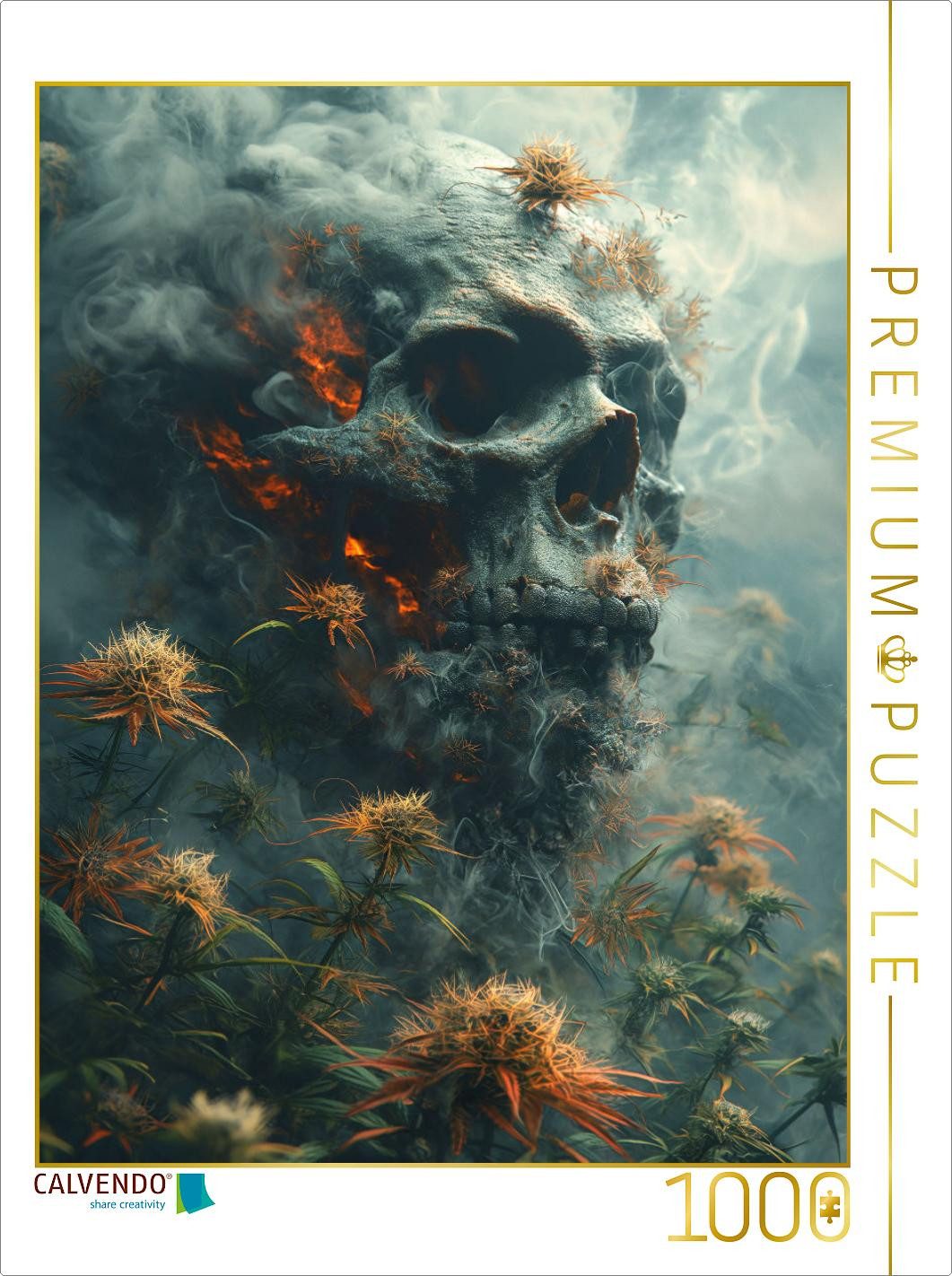 CALVENDO Puzzle CALVENDO Puzzle Feuer des Lebens: Totenkopf im Rauch der Cannabisblüte, 1000 Puzzleteile