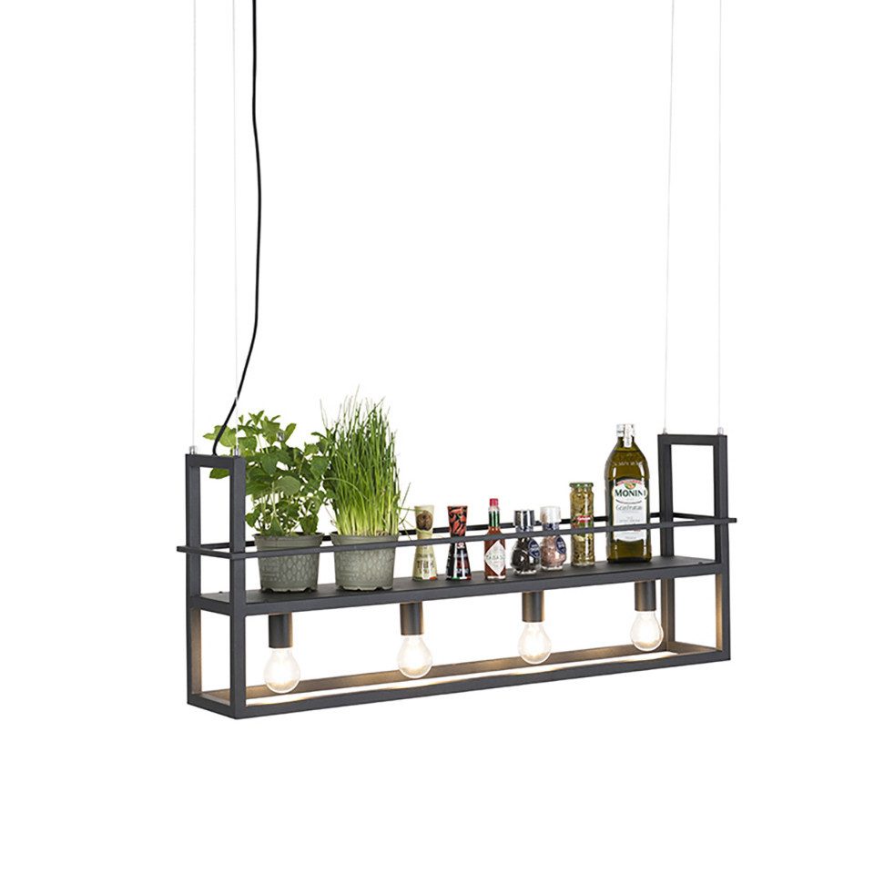 Qazqa Pendelleuchte Cage rack, Dimmbar, LED wechselbar, Extra-Warmweiß, QAZQA Hängeleuchte, e27, Schwarz, Stahl, Modern