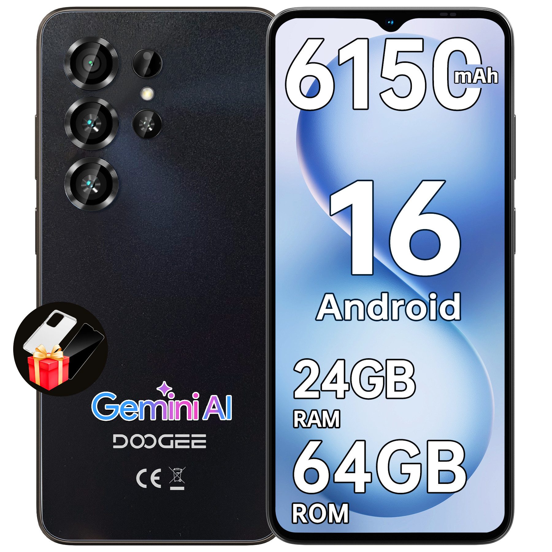 DOOGEE NOTE 56X 24GB RAM+64GB RAM Handy Ohne Vertrag Android 16 Smartphone (16,66 cm/6.56 Zoll, 64 GB Speicherplatz, 8 MP Kamera, 6.56" HD+ 90Hz, 8MP+5MP, 6150mAh, Dual SIM, 4G, GPS, Face Unlock)