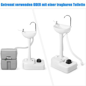 COSTWAY Waschbecken, Campingtoilette mit 17L Wassertank, Fußpumpe