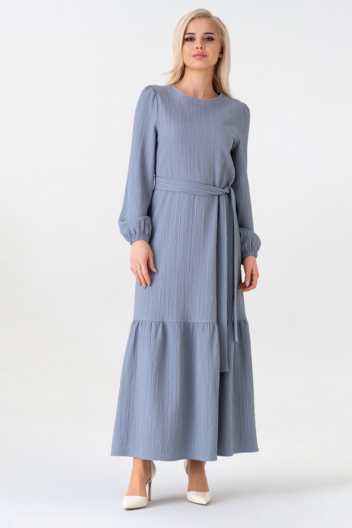 fashionshowcase Maxikleid Damen Crinkle Kleid mit Gürtel, Ballonärmel, 140  günstig online kaufen