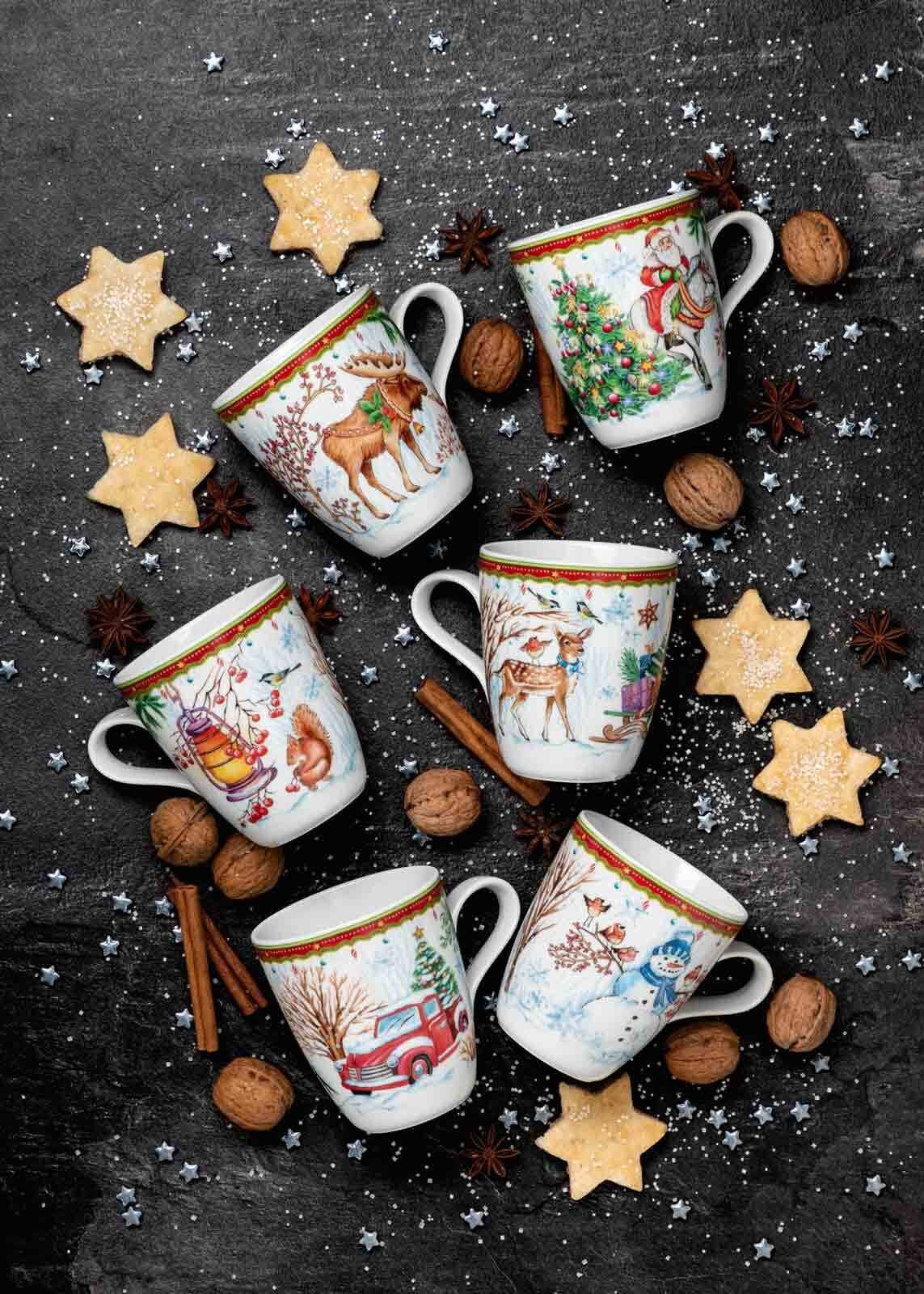Seltmann Weiden Becher Weihnachten Henkelbecher 400 ml 6er Set, 6-tlg., Porzellan