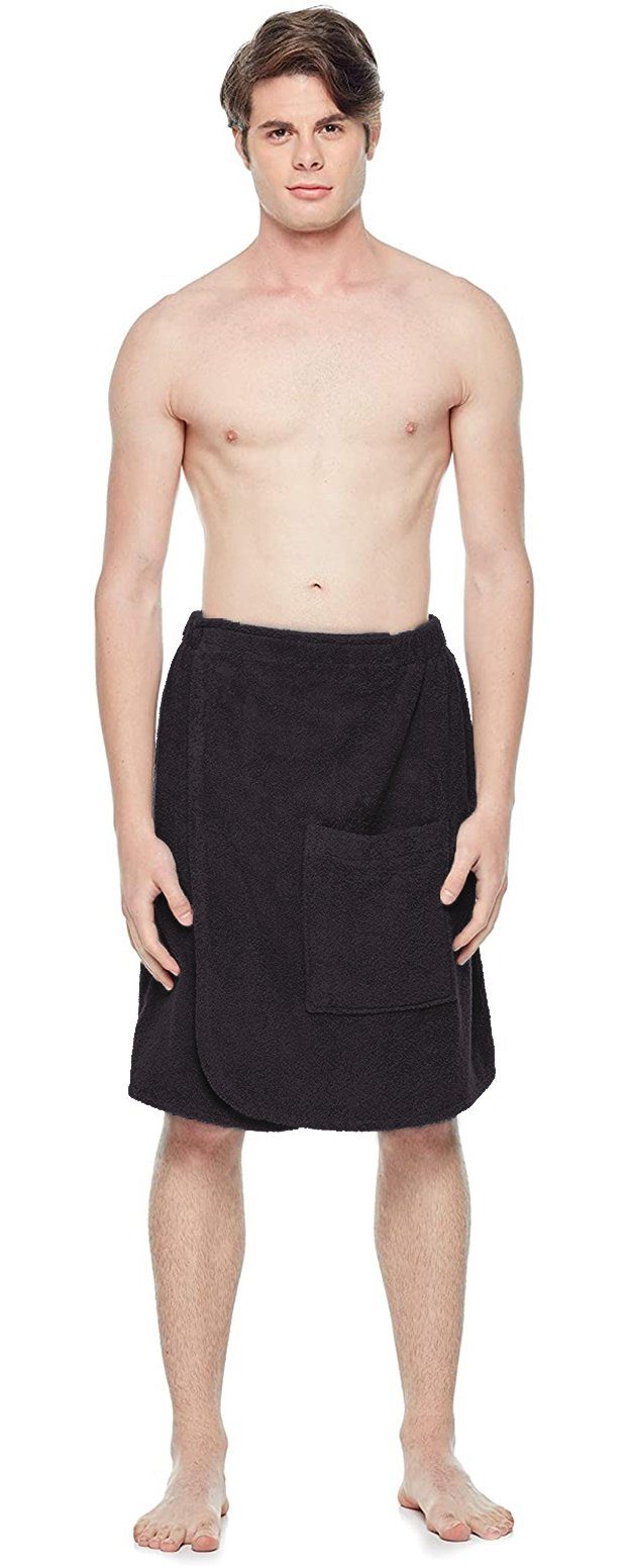 Arus Kilt Saunakilt Herren – knielang mit Gummizug & Klett, für Wellness & Spa, 100% Bio-Baumwolle, Gummizug, Tasche, Klettverschluss, mit Gummizug und Klettverschluss, knielang, 100% BIO-Baumwolle