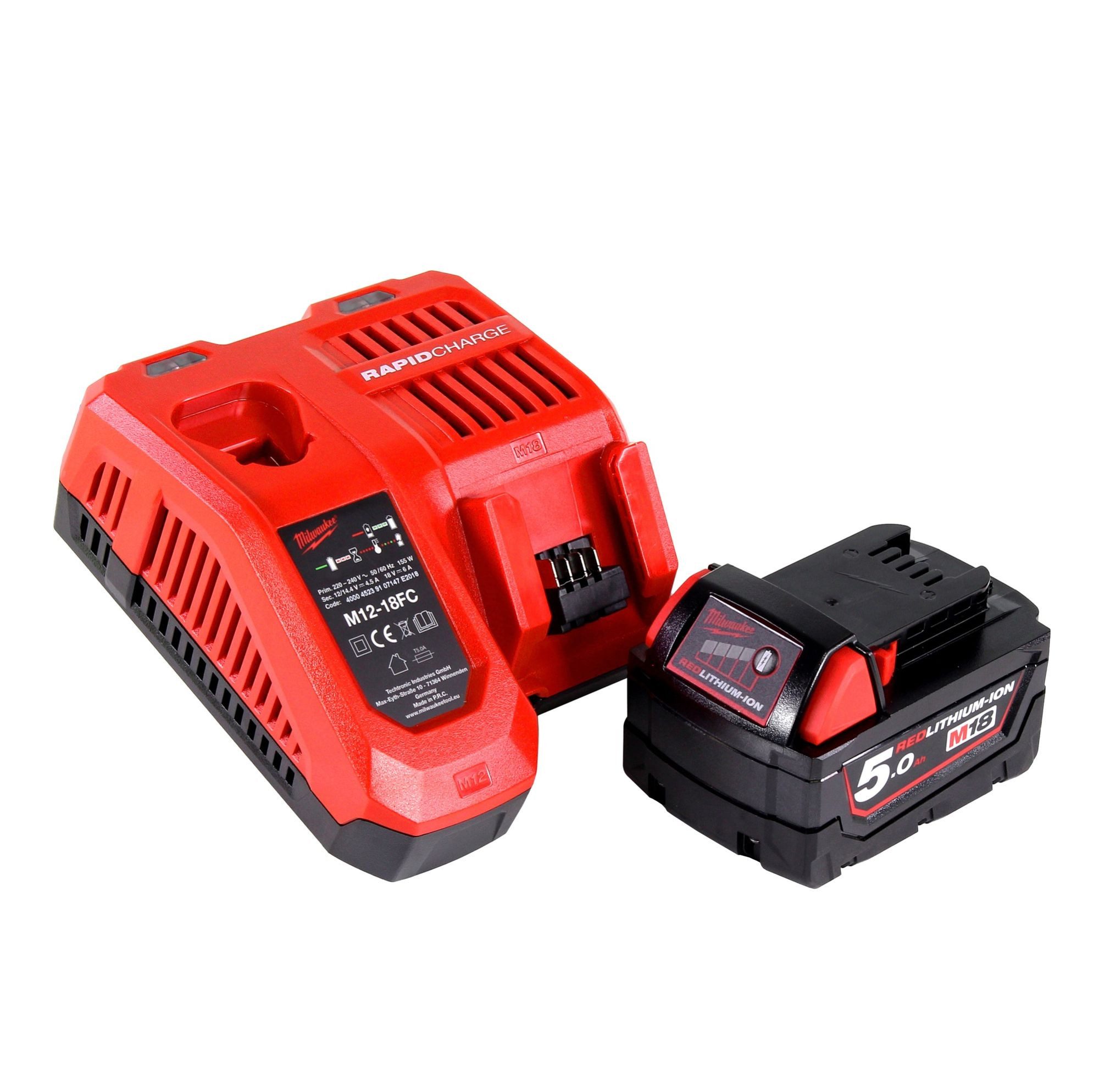 Milwaukee M18NRG-501 Akku Starter Set 18V mit M18 B5 Akku 5,0Ah + M12-18FC Akkupacks