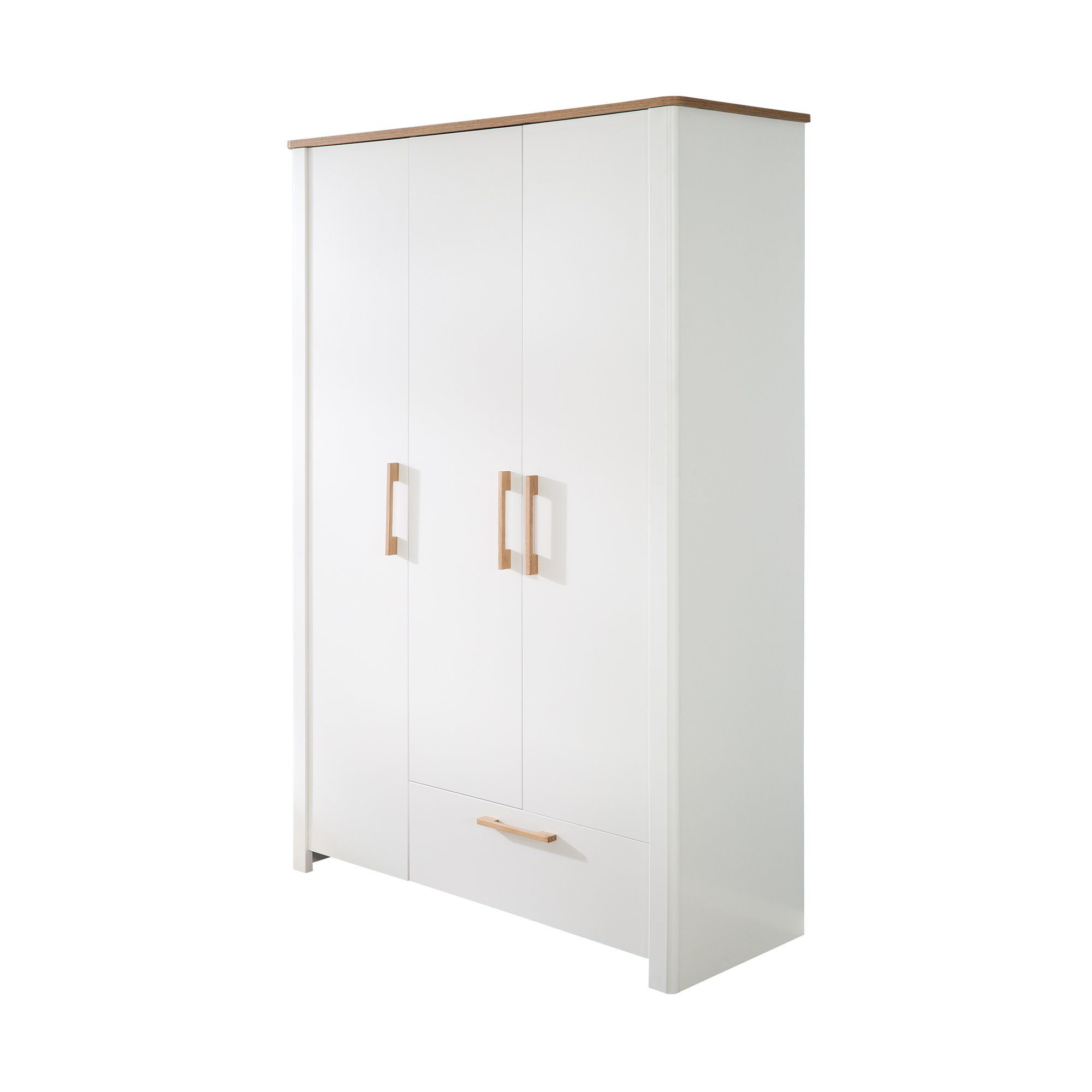 roba® Kinderkleiderschrank Ava 3-türig - Schrank für Baby & Kinderzimmer - Griffe aus Holz - Weiß