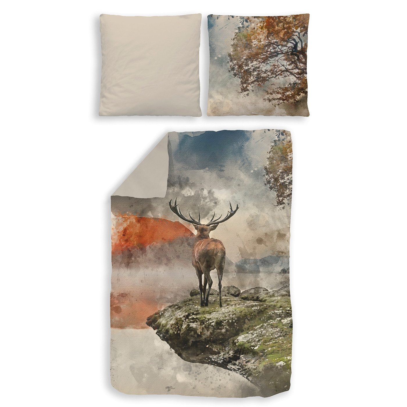 Schmidt Bettwäsche Hirsch Abendrot, 100% Baumwolle, 2 teilig, edel und hochwertig