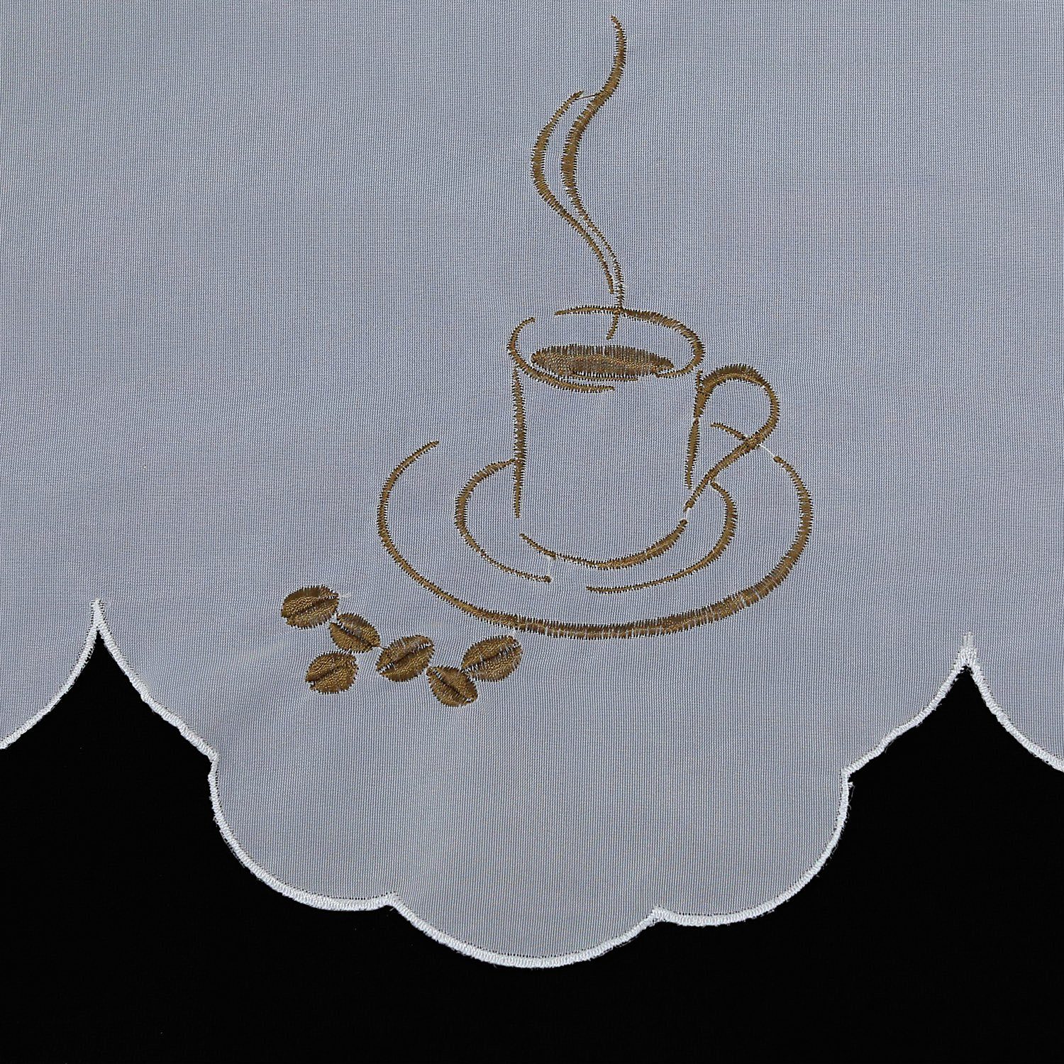 Voile, Kaffee-Motive transparent, Joyswahl, Stangendurchzug, Scheibengardine, Kurzstore, Küche